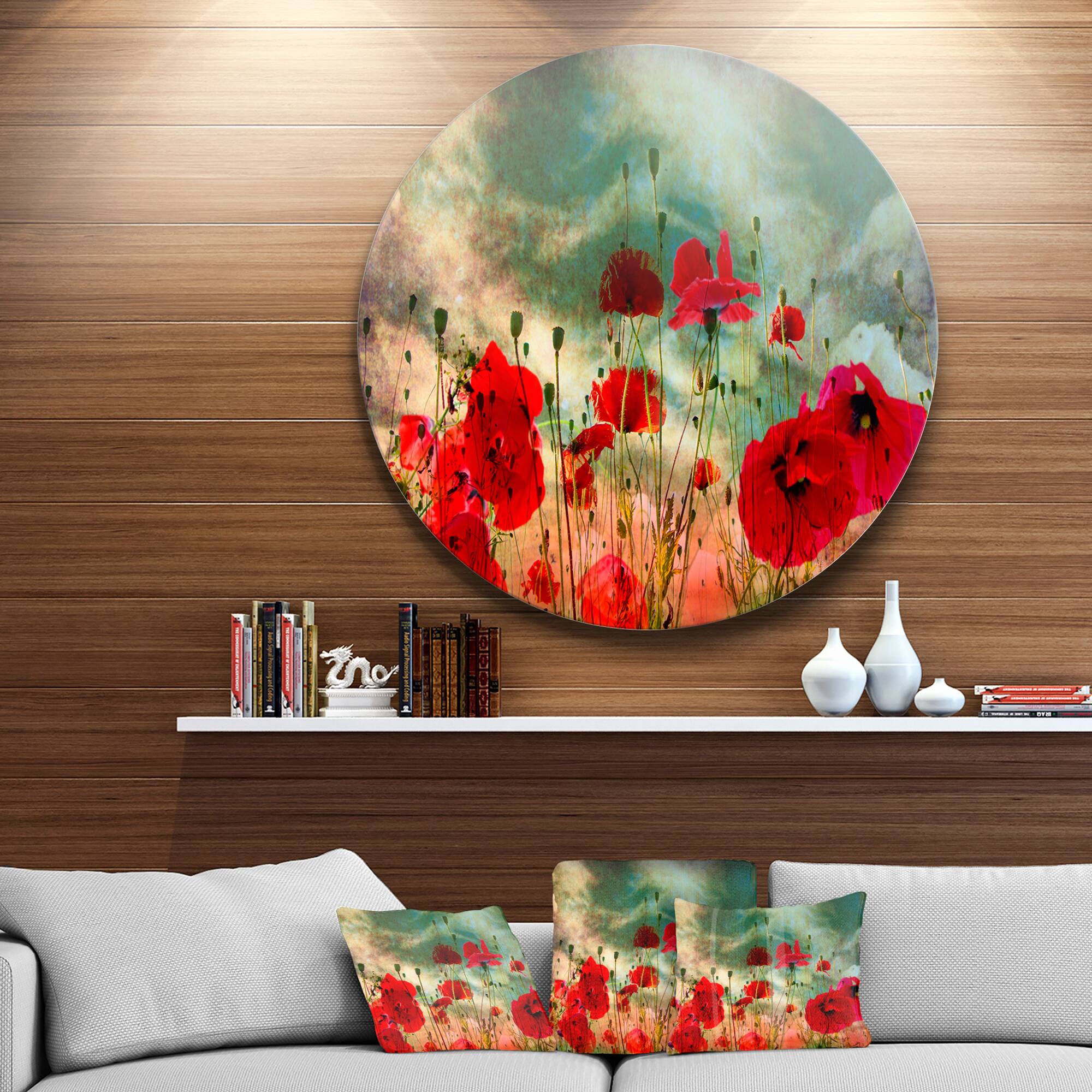 Designart - Wild Red Poppy Flowers in Sky' Floral Metal Circle Wall Art