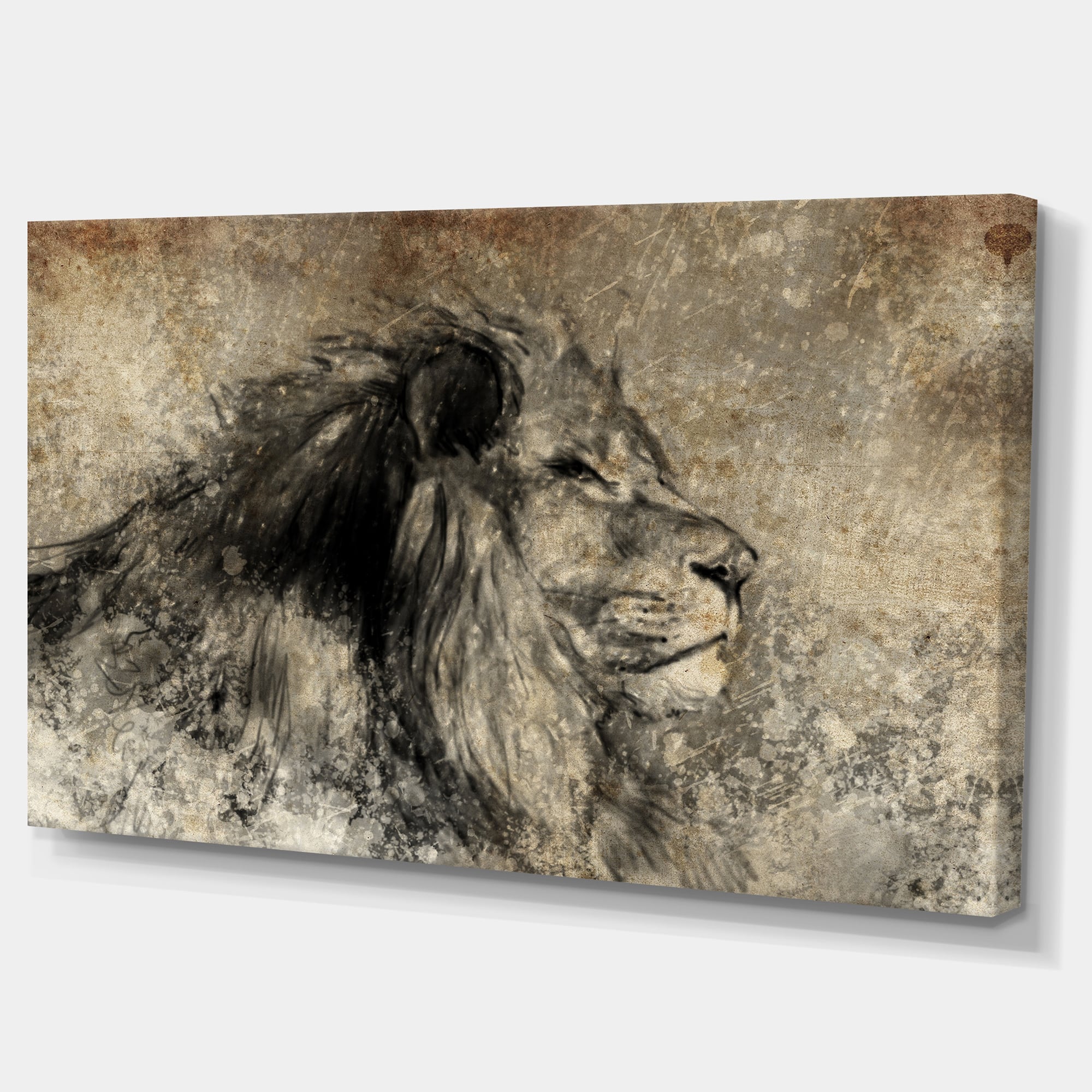 Designart - Lion in Sepia - Animal Canvas Art Print