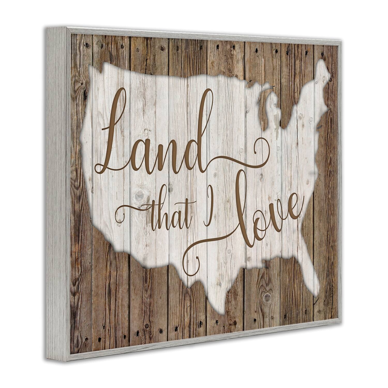 Stupell Industries Land I Love United States Map Rustic Background Framed Giclee Art