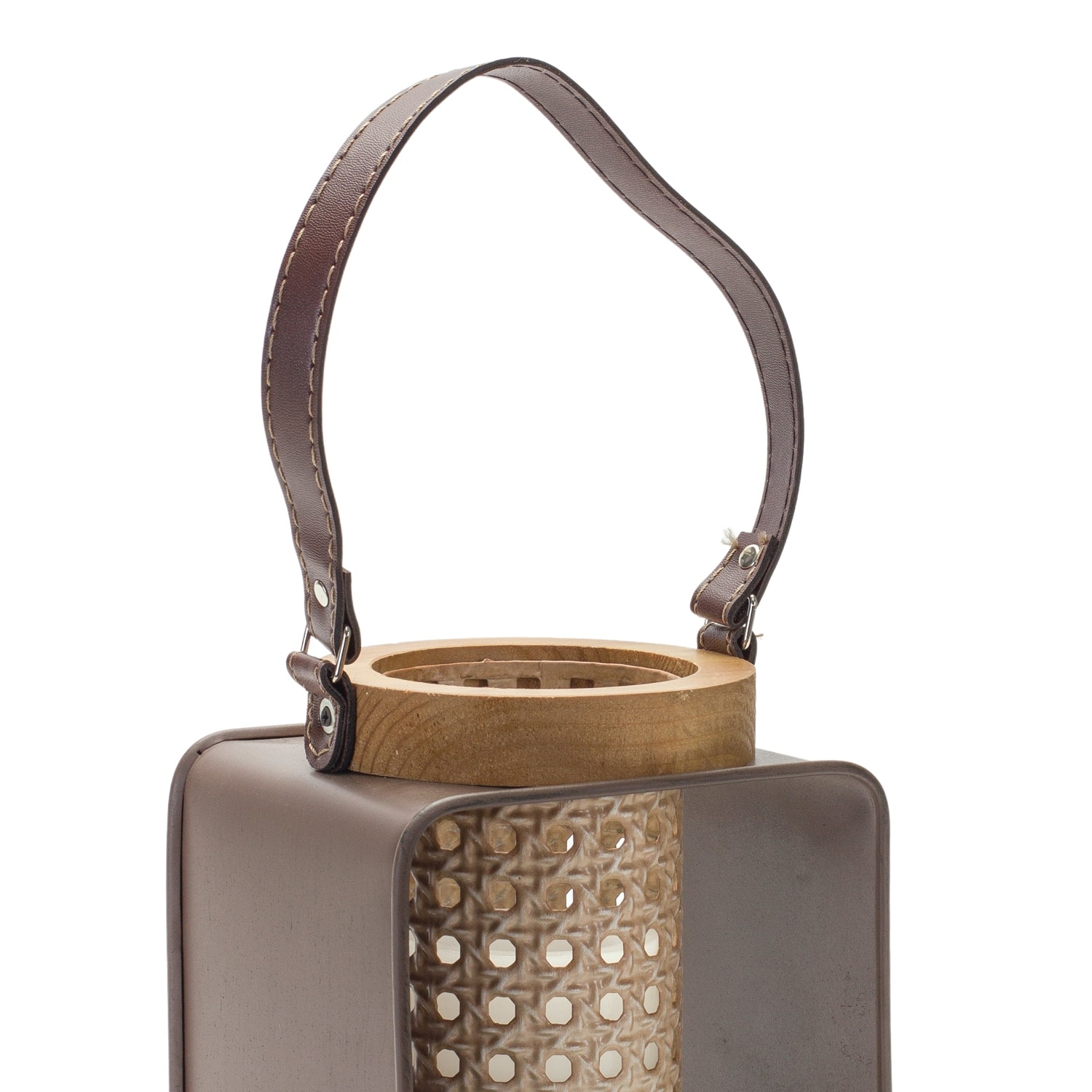 Metal Candle Holder with Wood & Leather Accents
