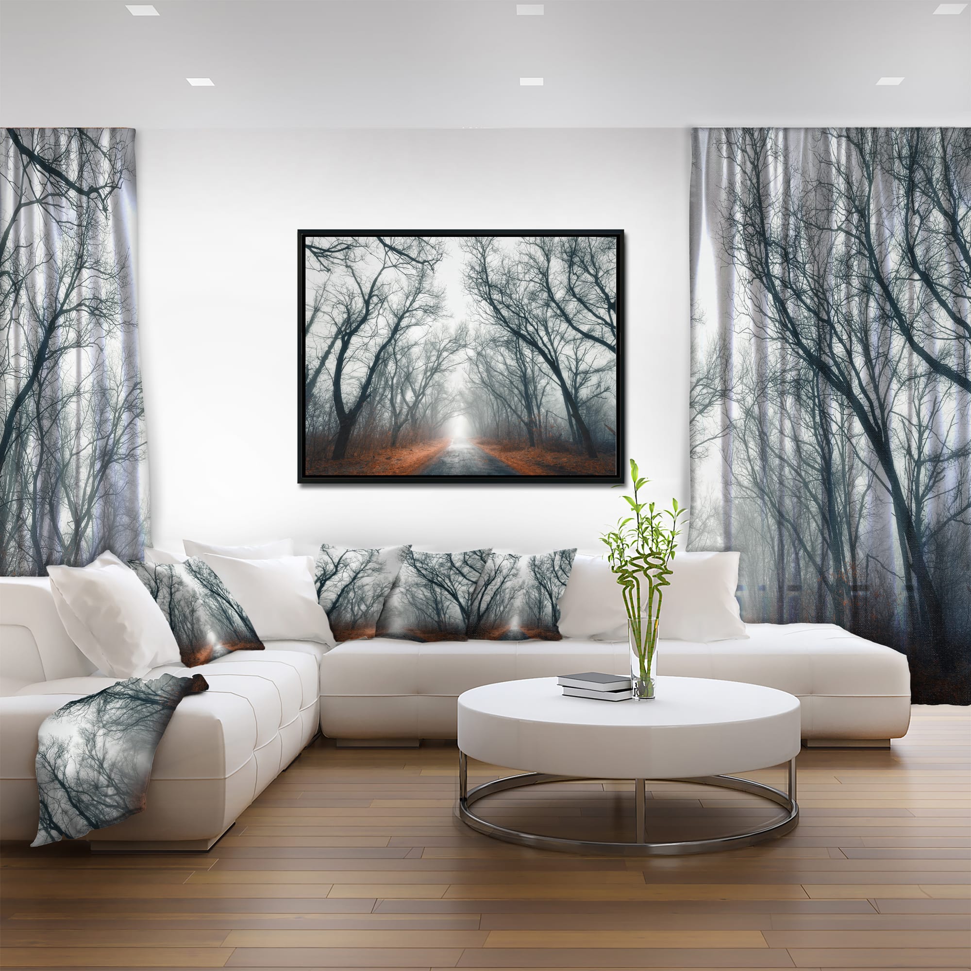Designart - Mystic Road in Forest - Landscape Photography Canvas Print in Black Frame