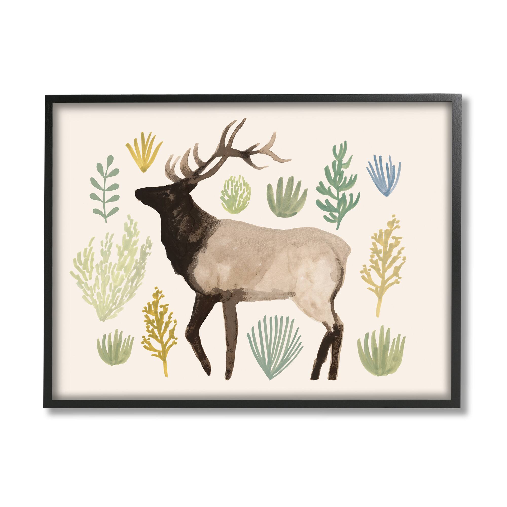 Stupell Industries Southwestern Elk Yellow Green Vegetation Noble Animal in Black Frame Wall Art