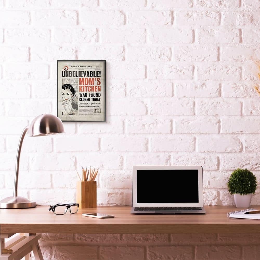 Stupell Industries Mom's Kitchen Newspaper Wall Art in Black Frame