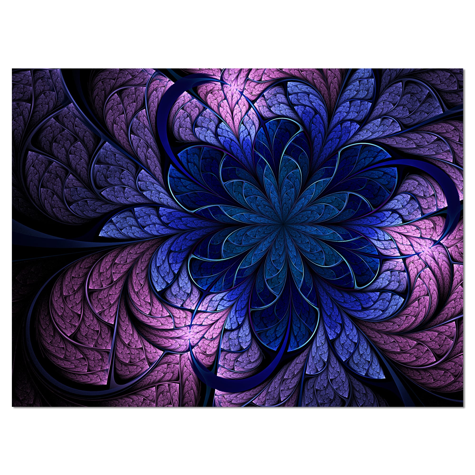 Designart - Blue Purple Digital Art Fractal Flower