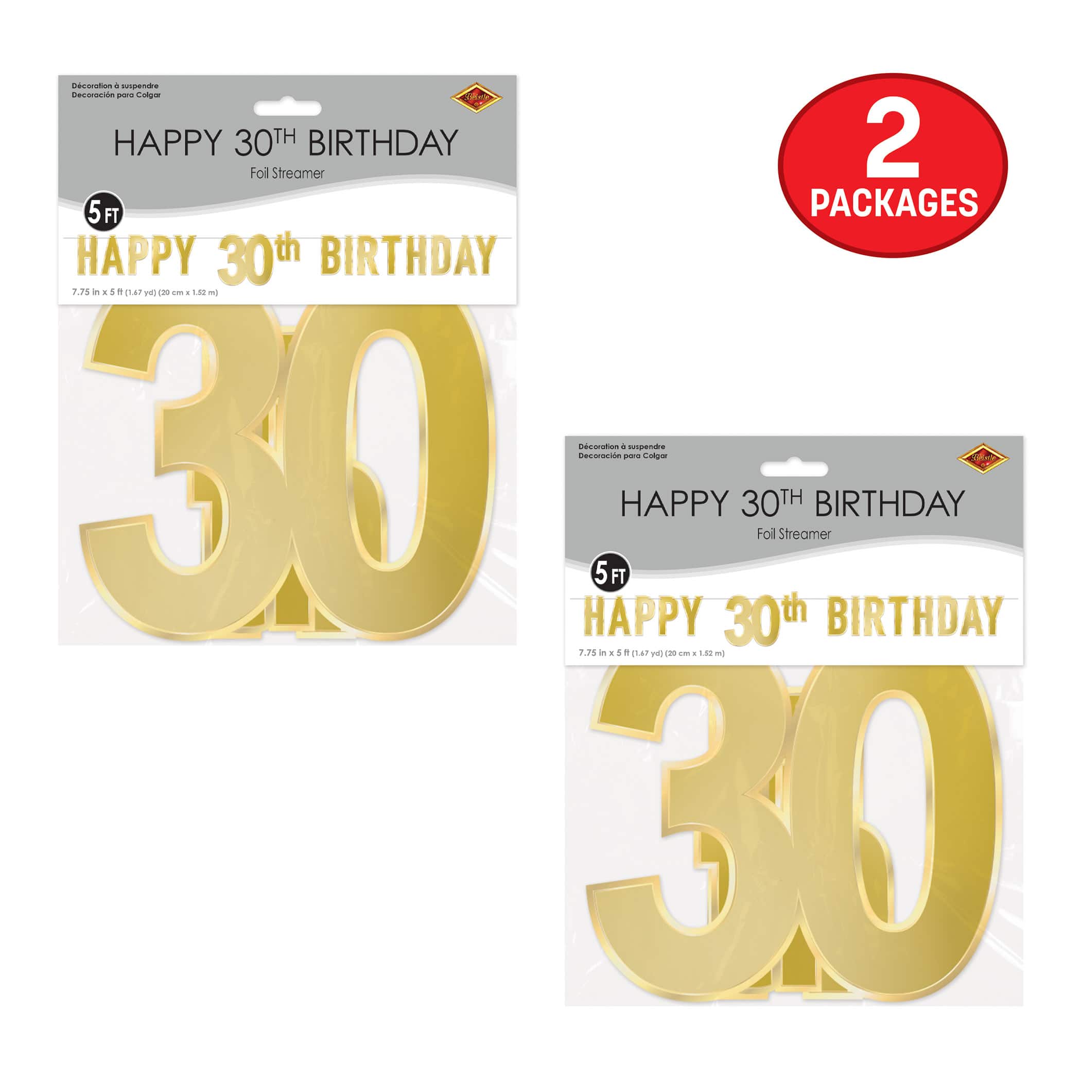 Beistle 7.75" x 5ft. Gold Foil Happy 30th Birthday Streamers, 2ct.