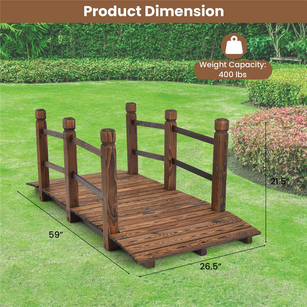 Costway 5ft. Stained Finish Decorative Solid Wooden Garden Pond Arch Walkway