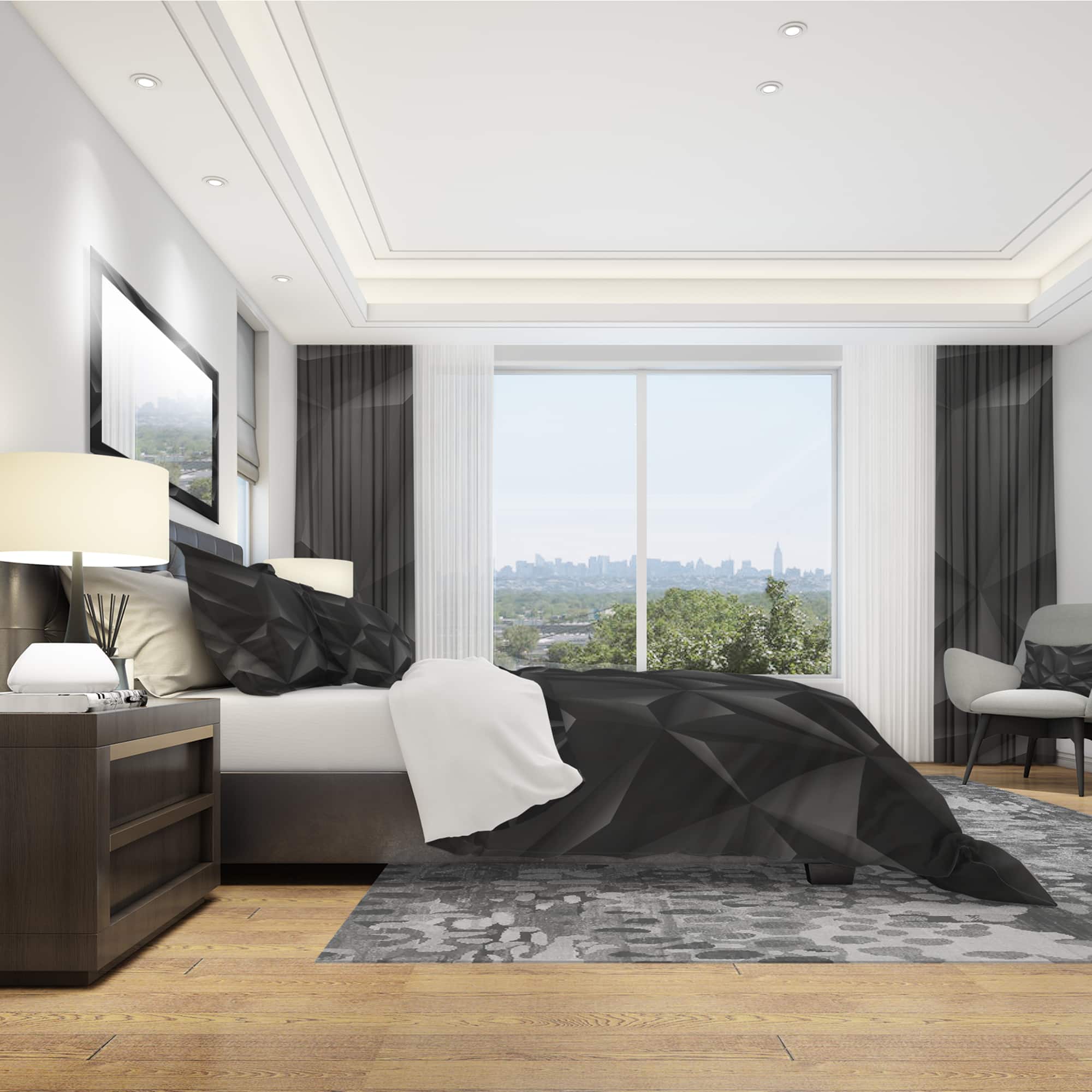 Designart 'Deep Black Geometric Crumpled' Modern Bedding Set