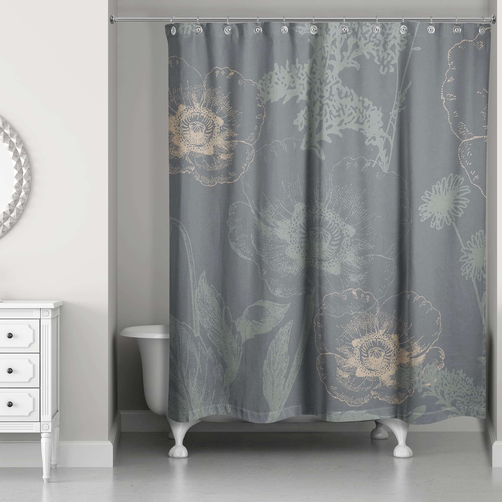 Dark Gray Florals Shower Curtain