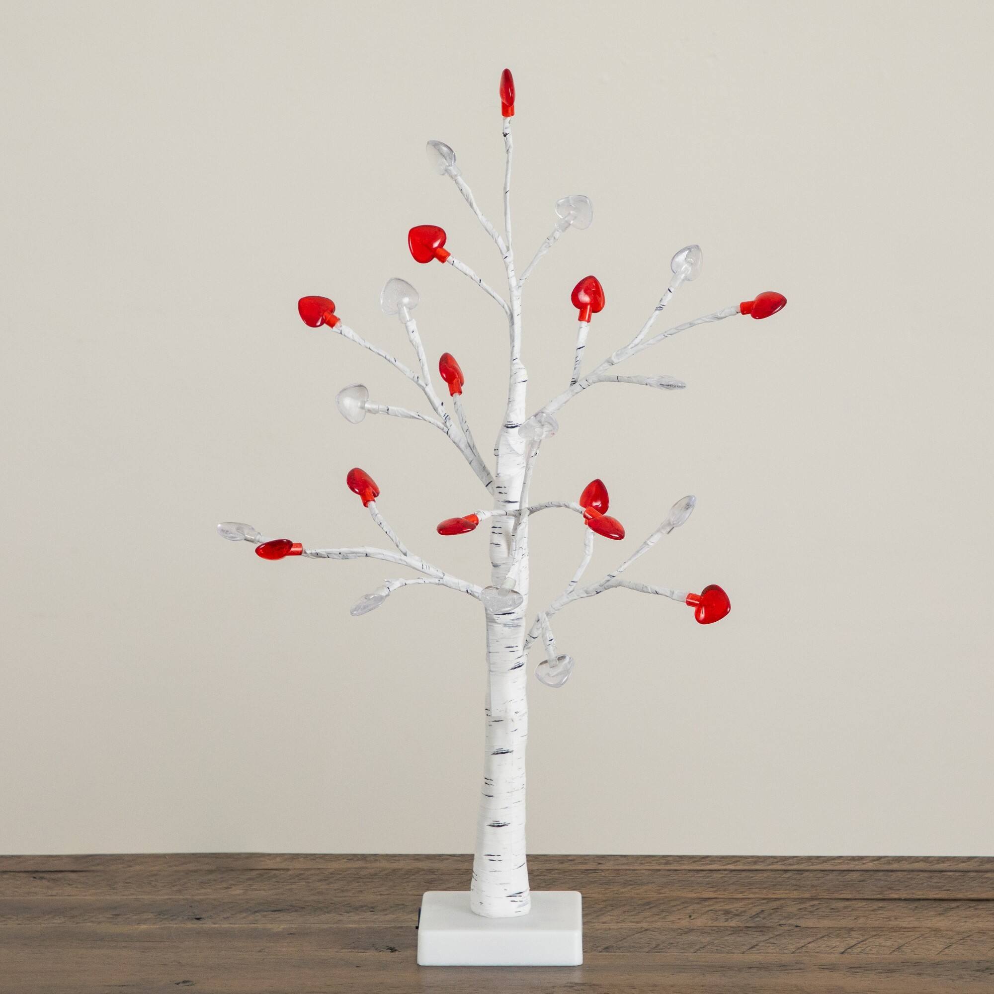 2ft. Pre-Lit Artificial Valentine's Day Twig Tree with 24 Red & White Heart-Shaped LED Lights