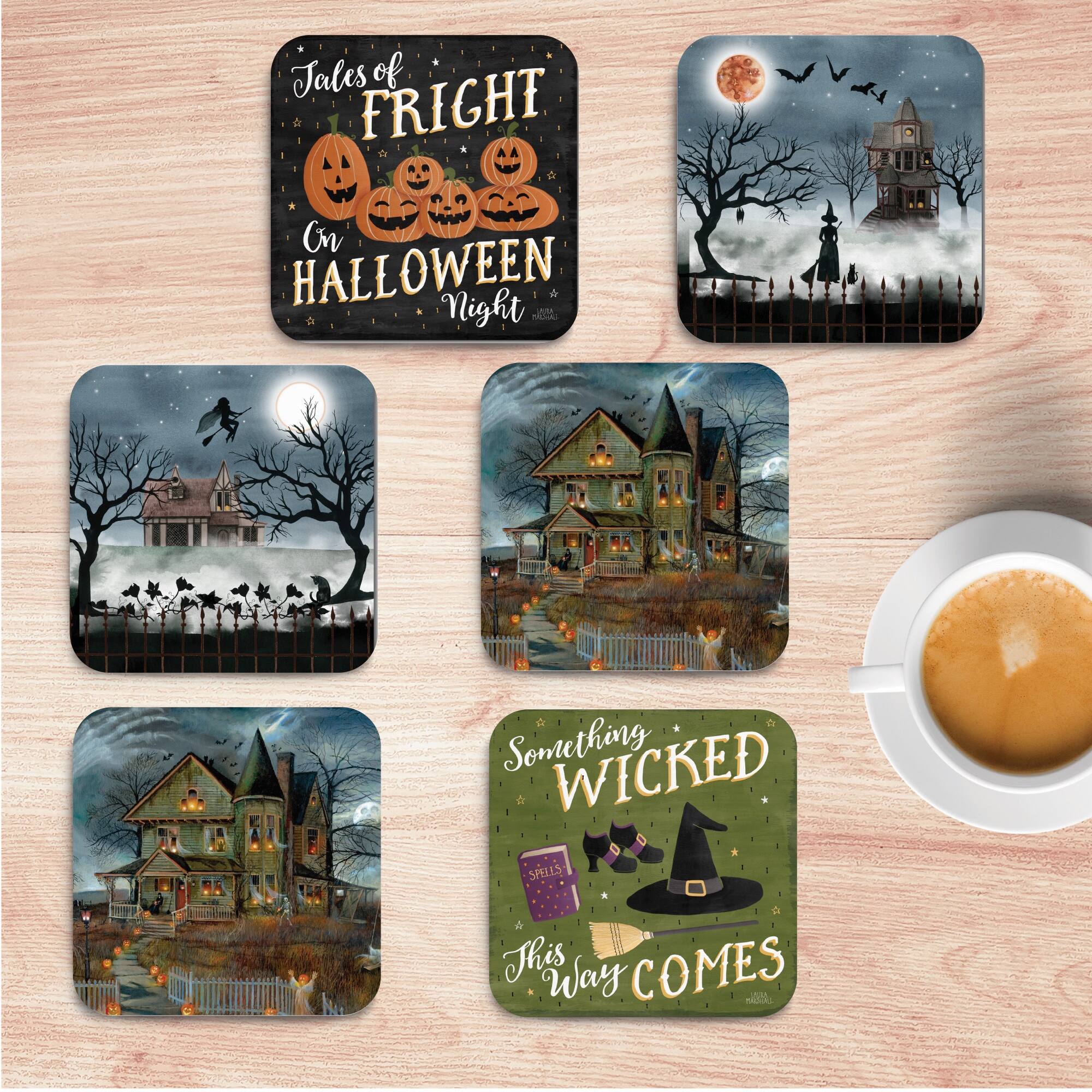 Courtside Market® 4" x 4" Spooky Square Ceramic Coasters Set