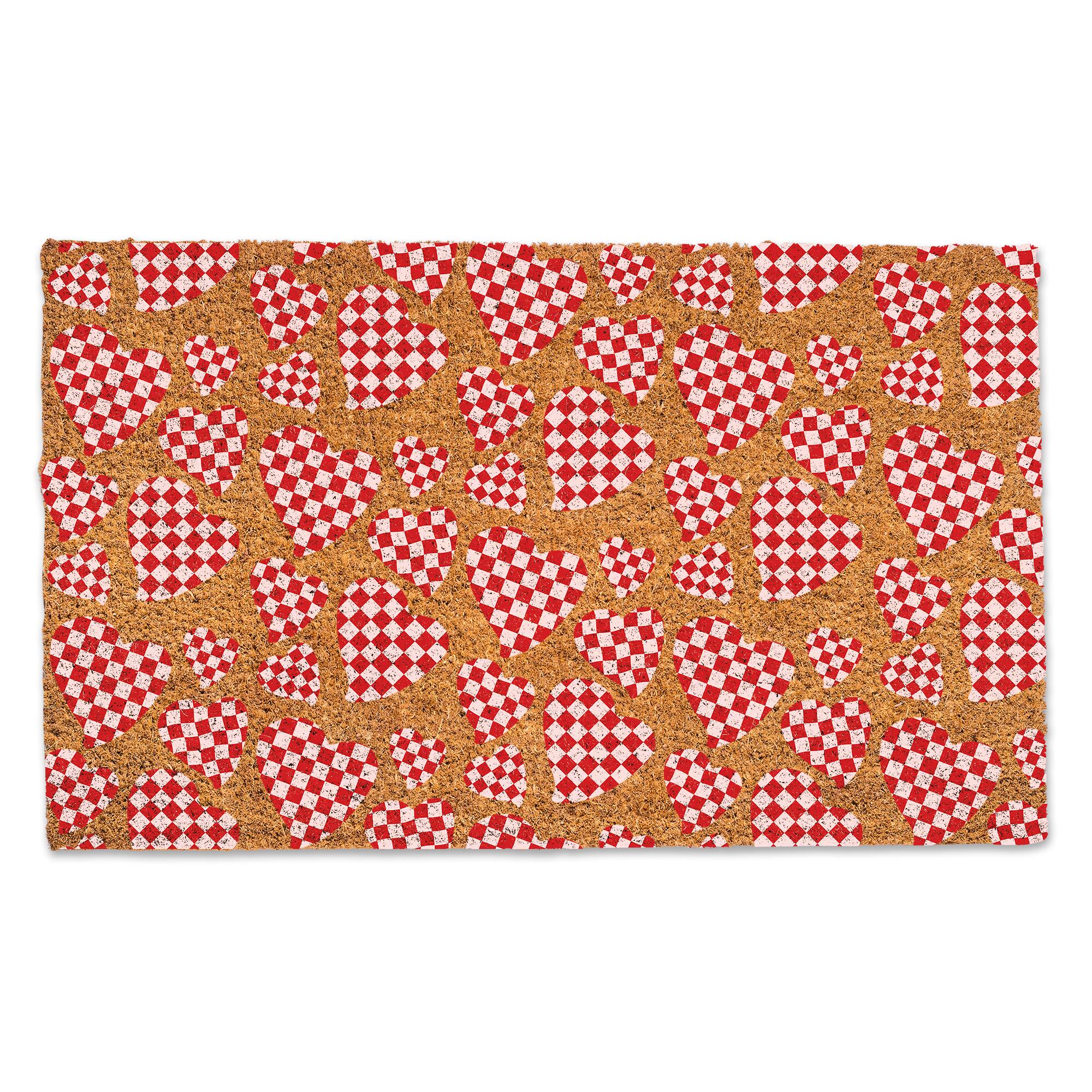 Checkered Heart Pattern Doormat