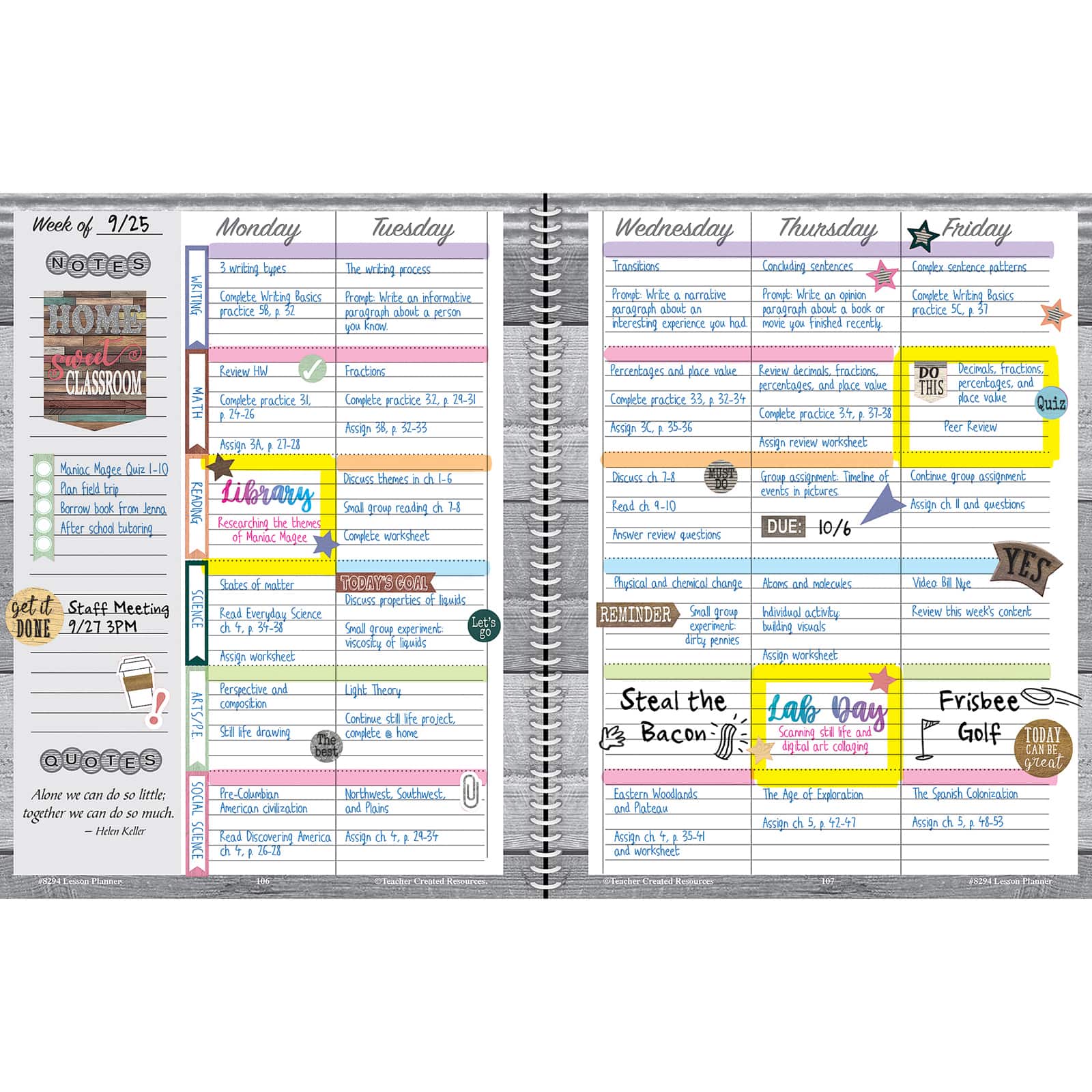 Teacher Created Resources Home Sweet Classroom Lesson Planner