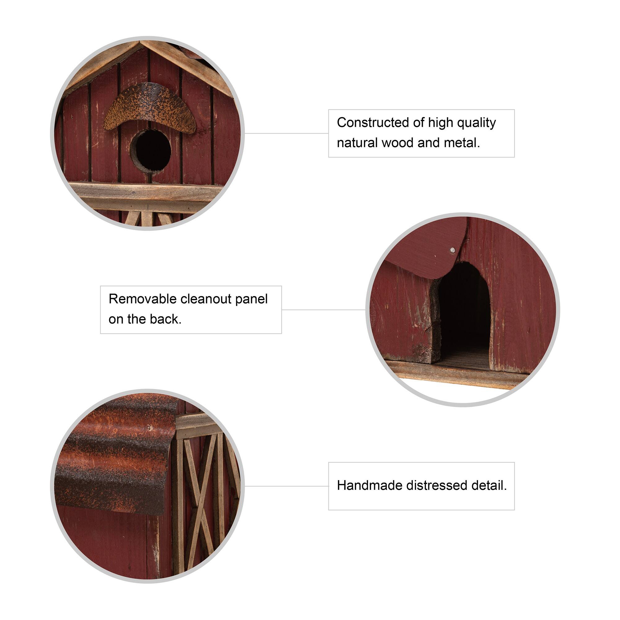 Glitzhome® 10" Hanging Wooden Red Barn Garden Birdhouse