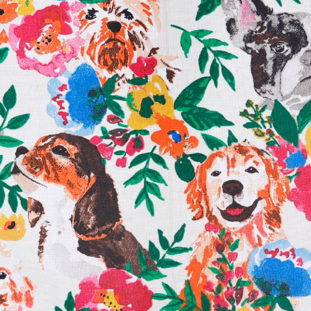 Watercolor Floral Dogs Craft Cotton Fabric