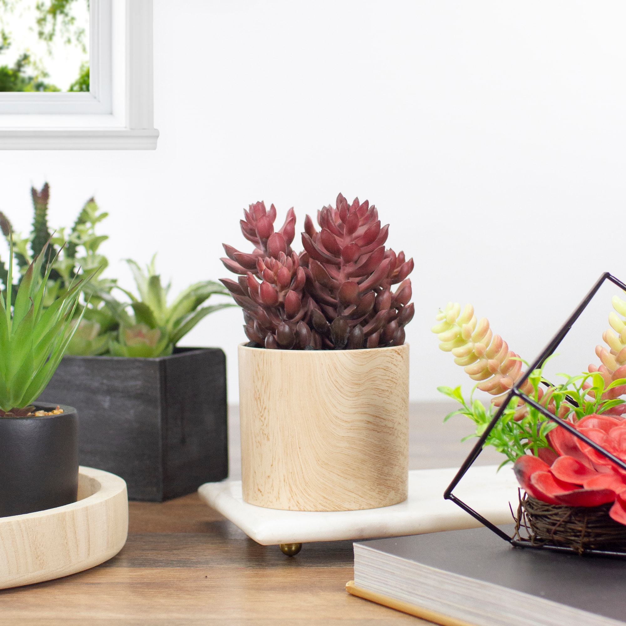7" Purple Succulent in Faux Wood Pot