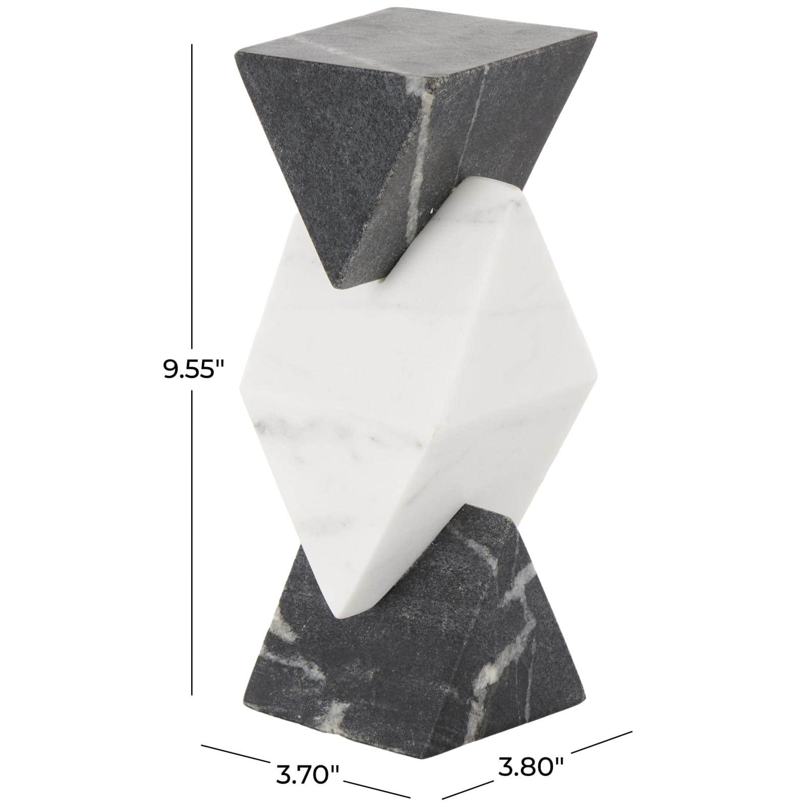 9.5" Black & White Geometric Stacked Pyramid Marble Sculpture with Diamond Center