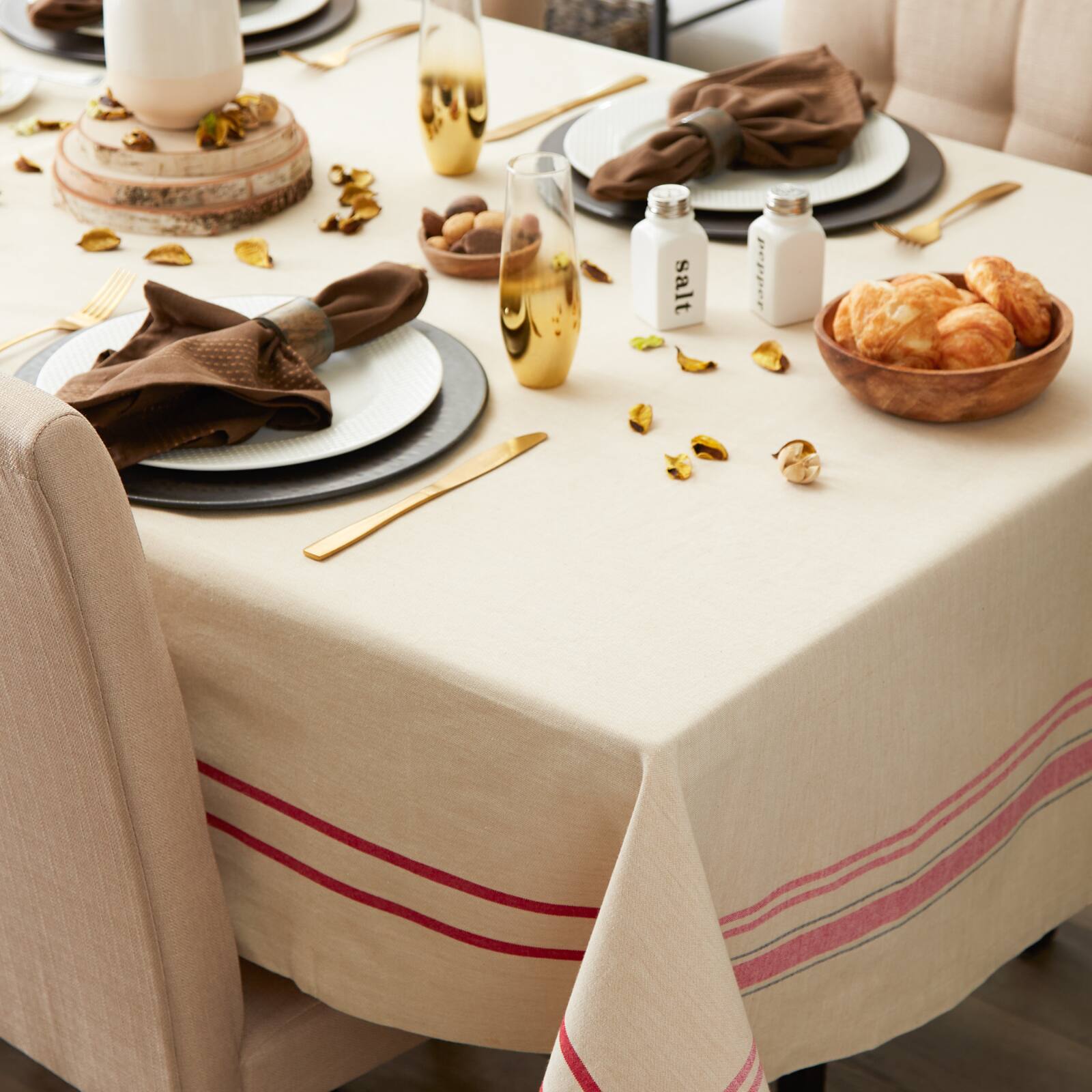 Red French Stripe Tablecloth 52" x 52"