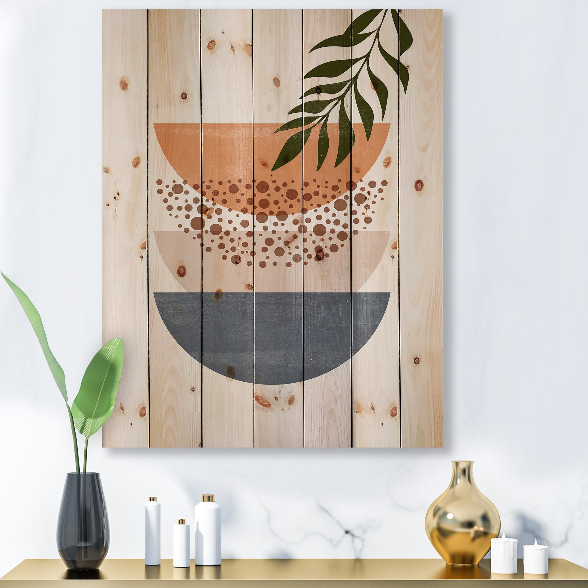 Designart - Abstract Geometrical Sun and Moon With Leaf III