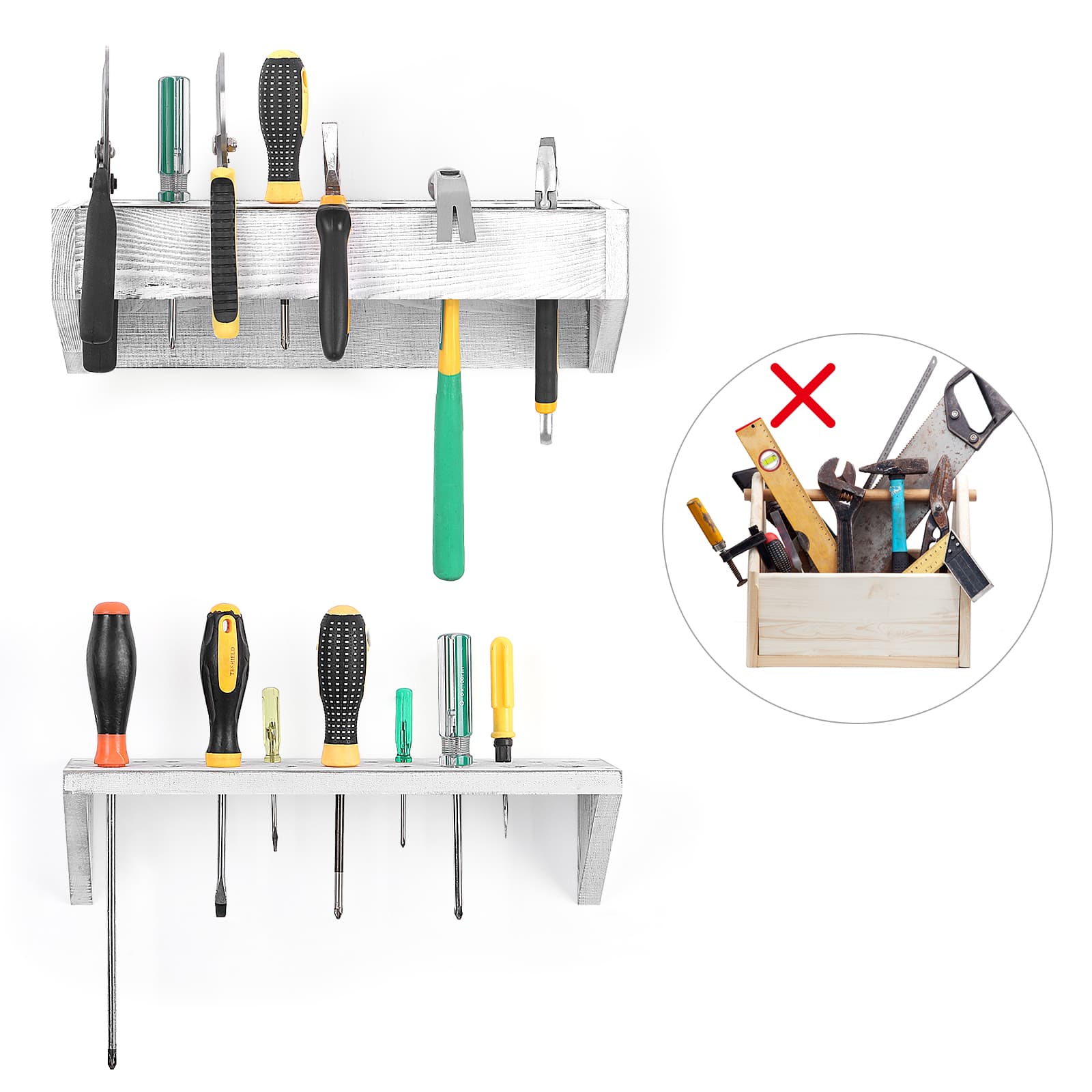 NEX™ Gray White Solid Wood Tool Storage Box Organizer Set