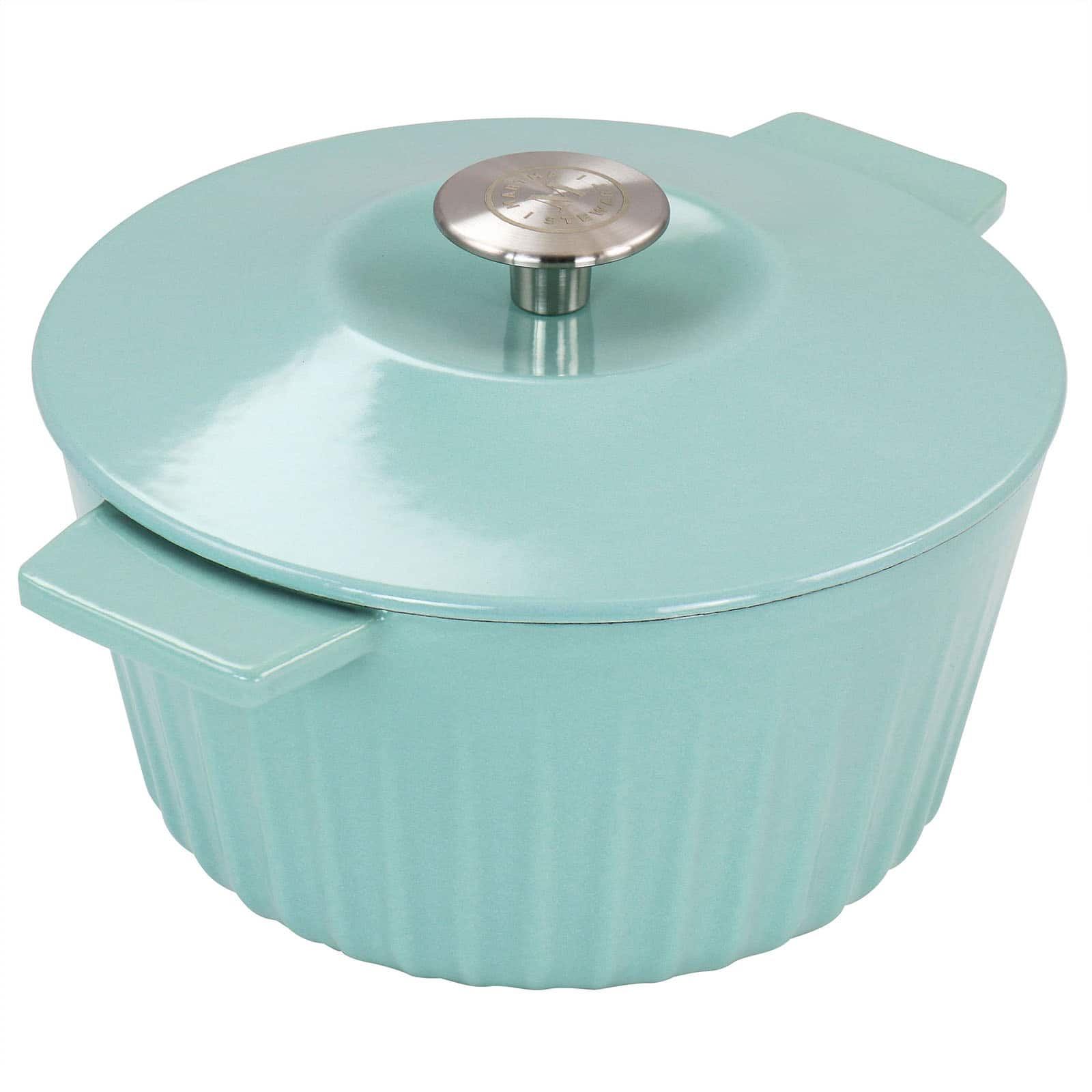 Martha Stewart 3qt. Turquoise Enameled Embossed Stripe Cast Iron Dutch Oven with Lid