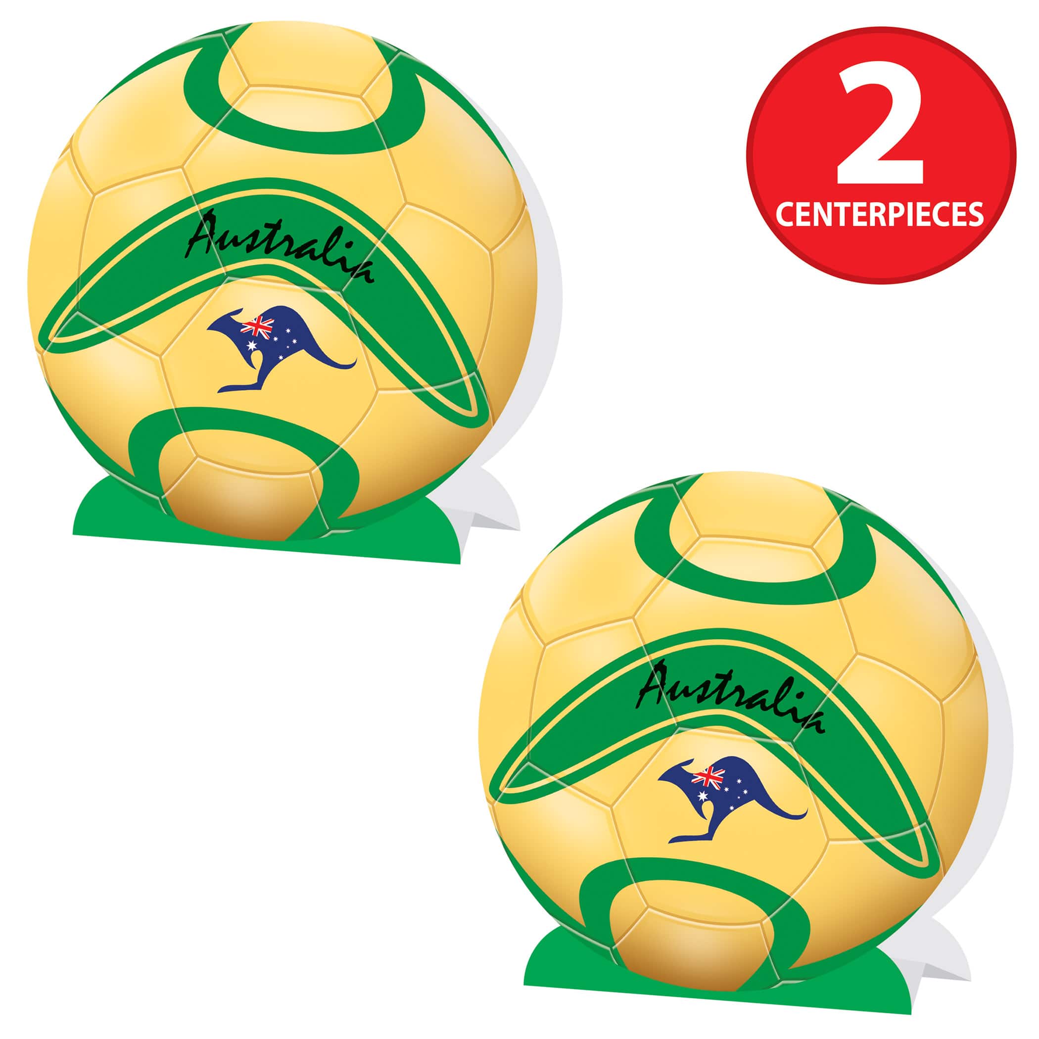 9.25" Australia 3D Soccer Ball Centerpieces, 2ct.