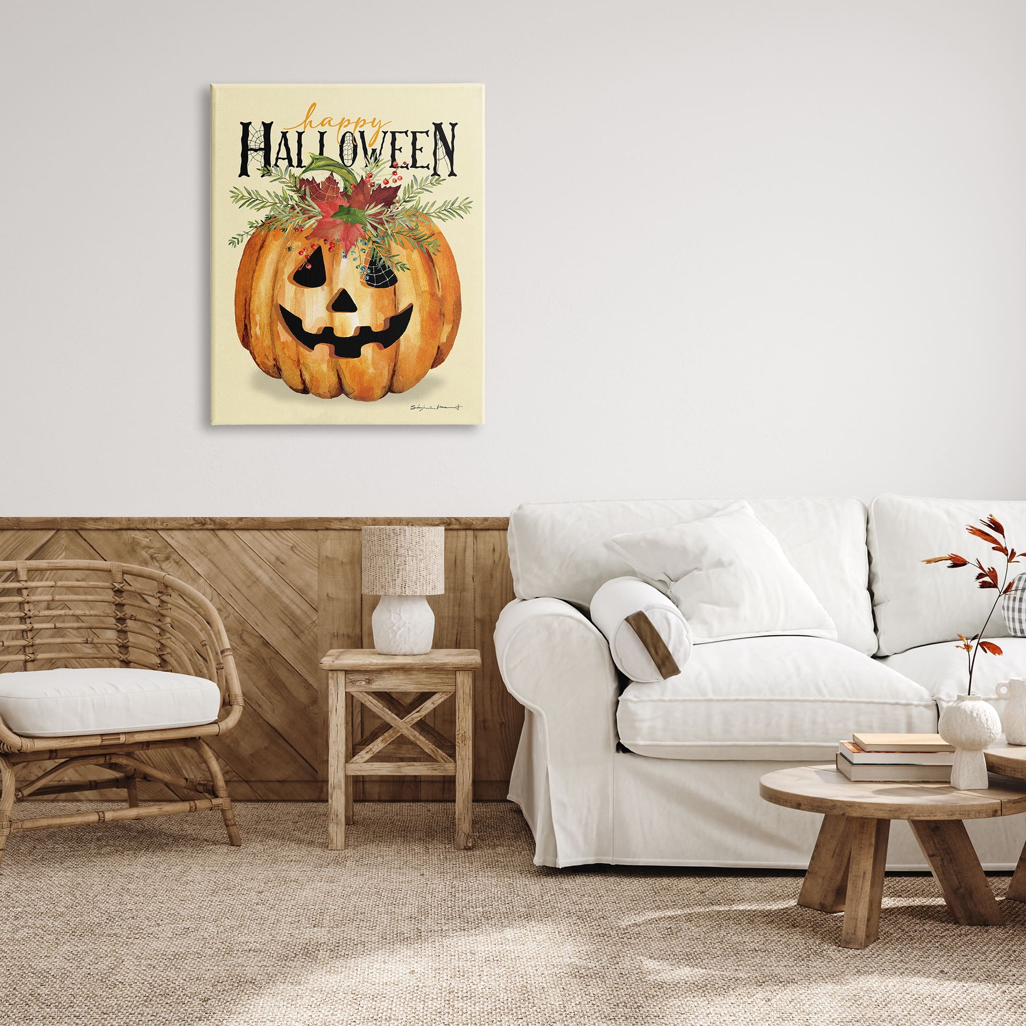 Stupell Industries Happy Halloween Jack-o-Lantern Canvas Wall Art