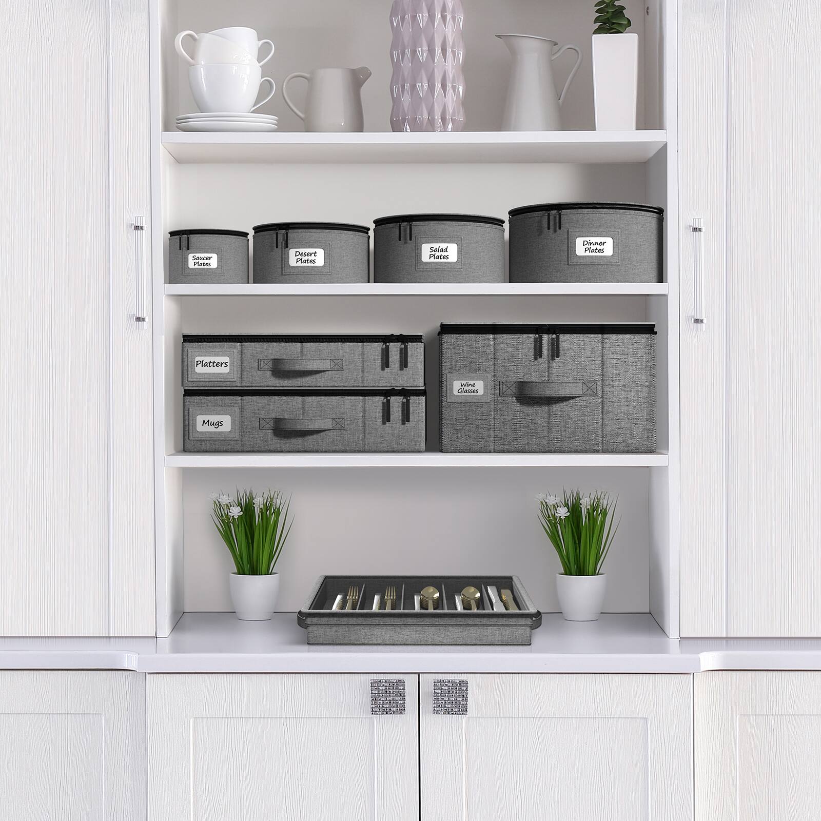 Sorbus 15.75" Gray Stemware Storage Chest