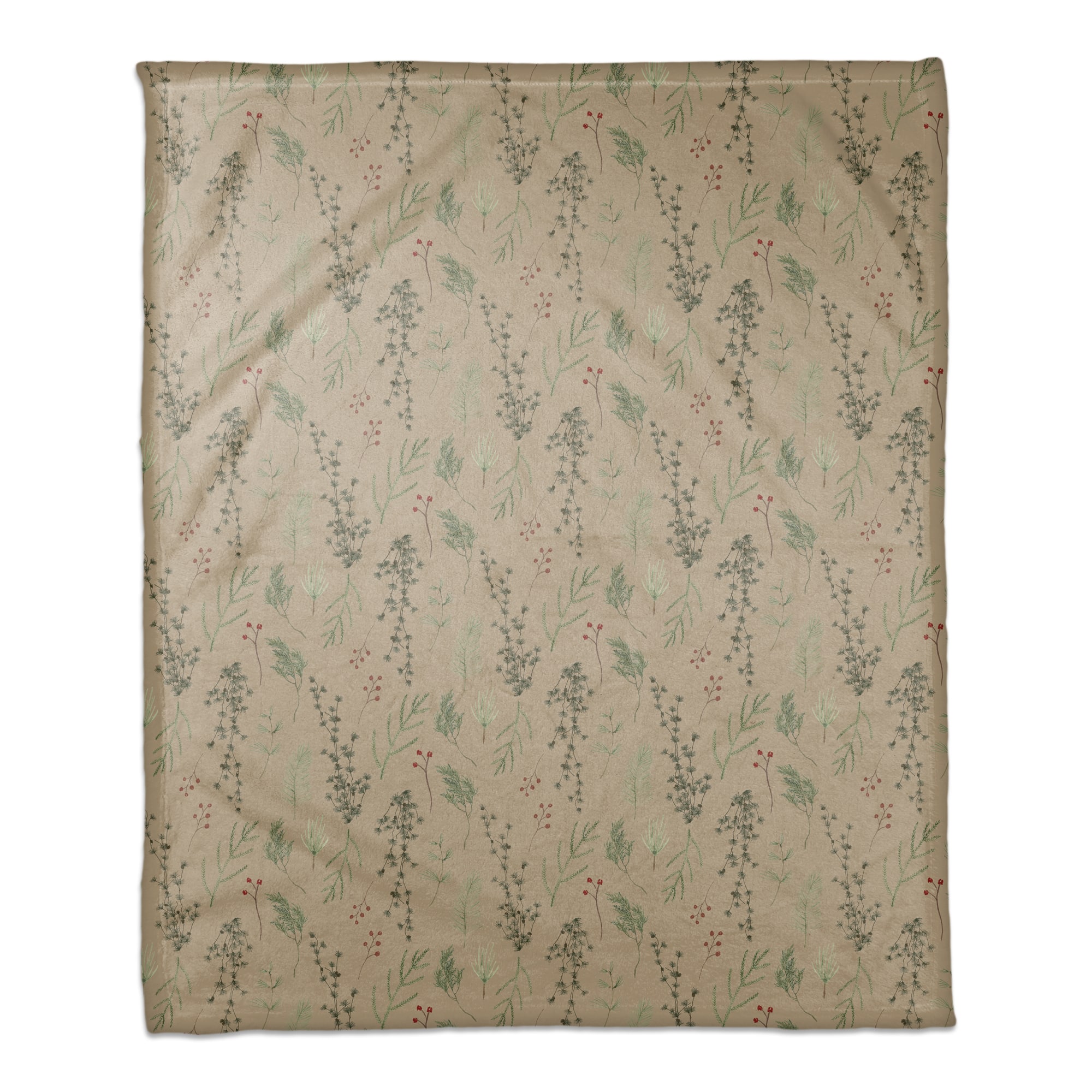Pine Greenery on Brown Coral Fleece Blanket