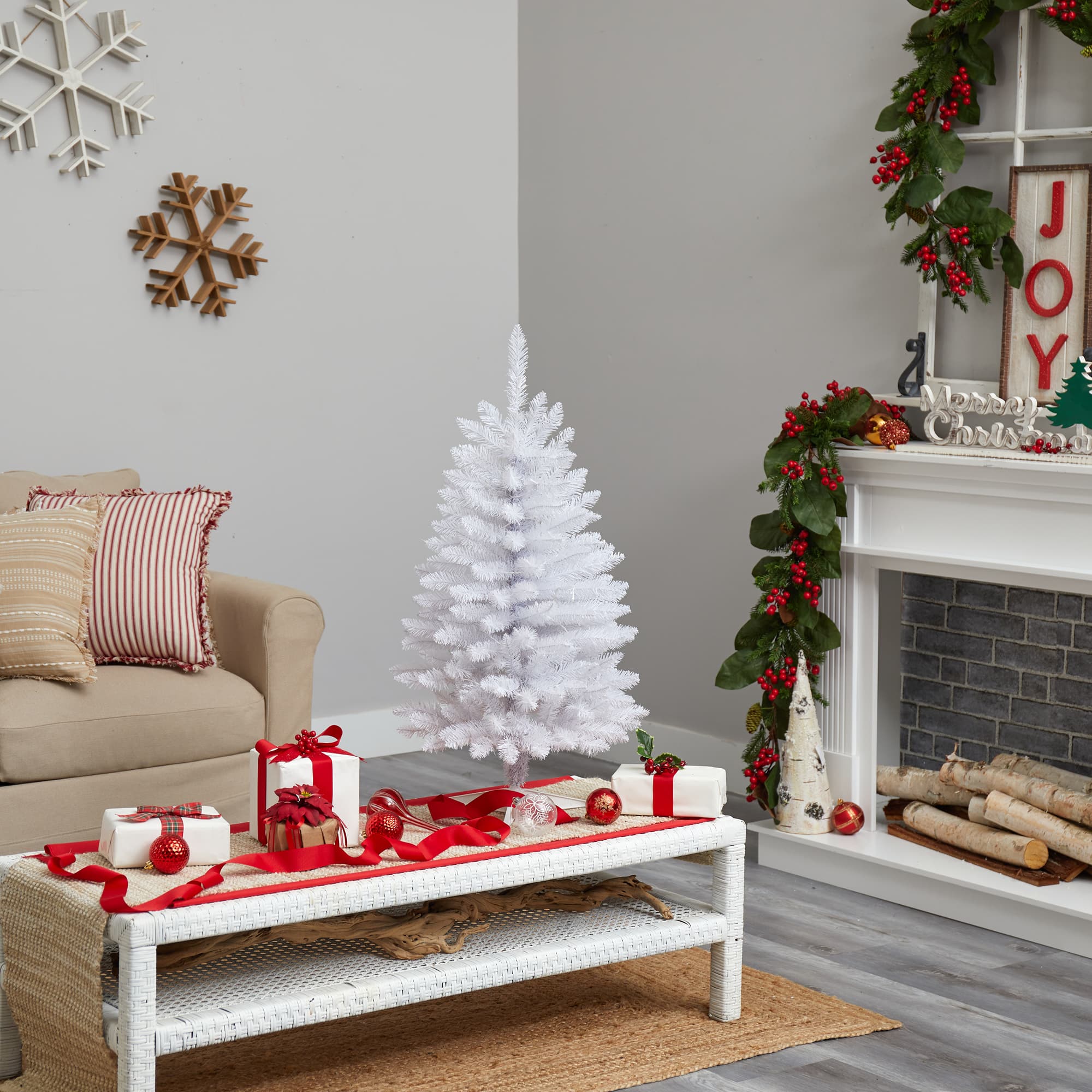 3ft. Pre-Lit White Artificial Christmas Tree, Warm White LED Lights