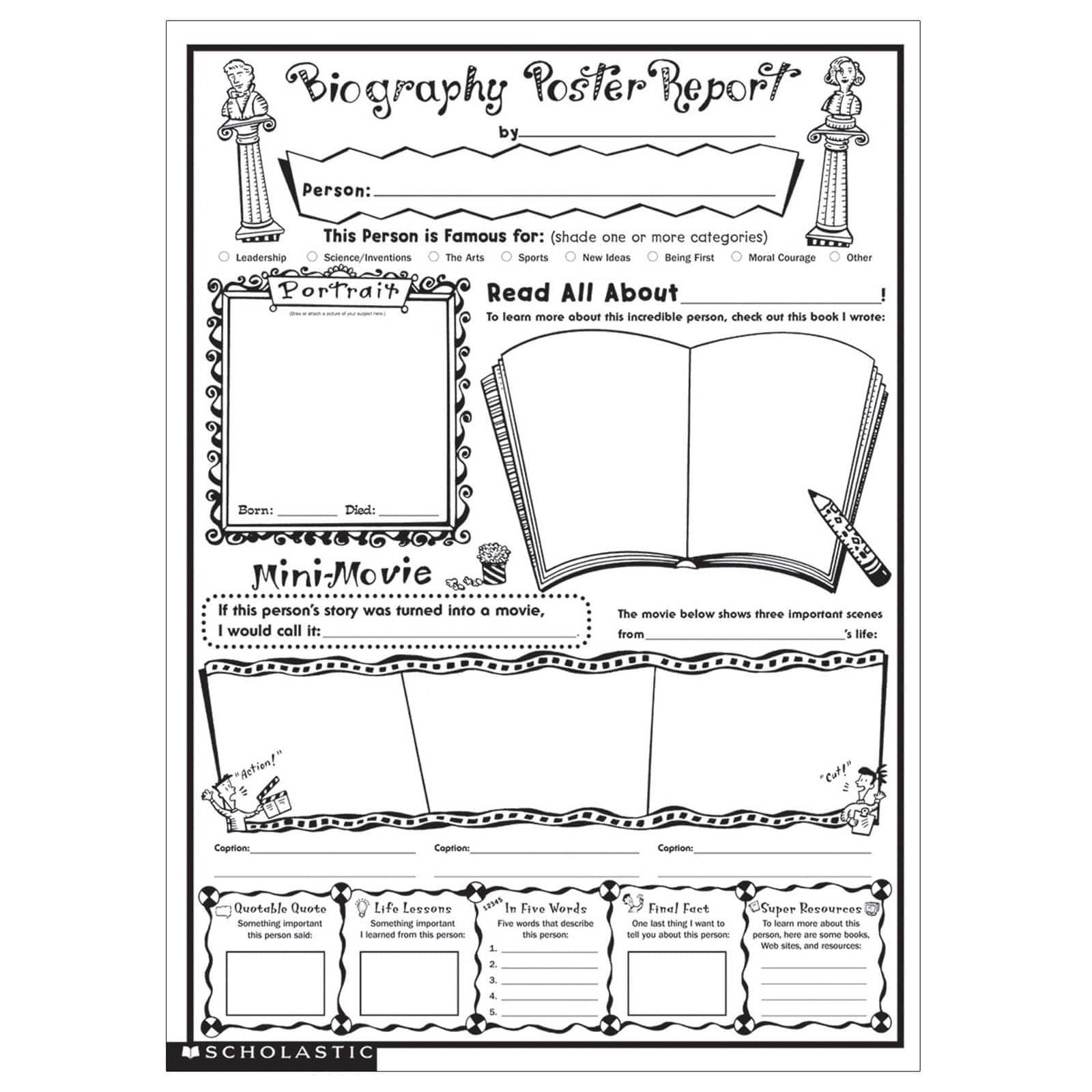 Instant Personal Poster Sets: Biography Report Big Write-and-Read Learning Posters Ready for Kids to