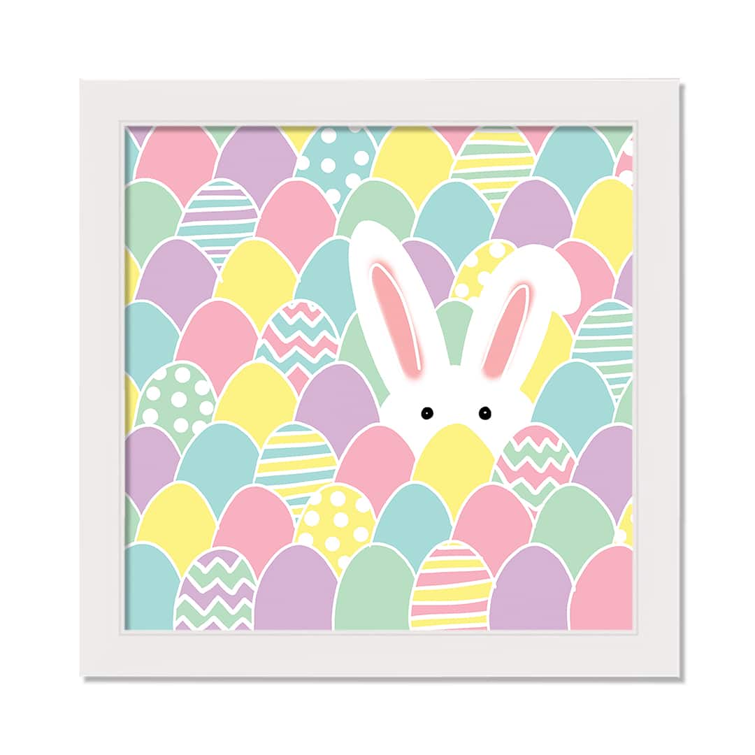 Pastel Bunny Hiding 16" x 16" White Framed Print Under Plexiglass