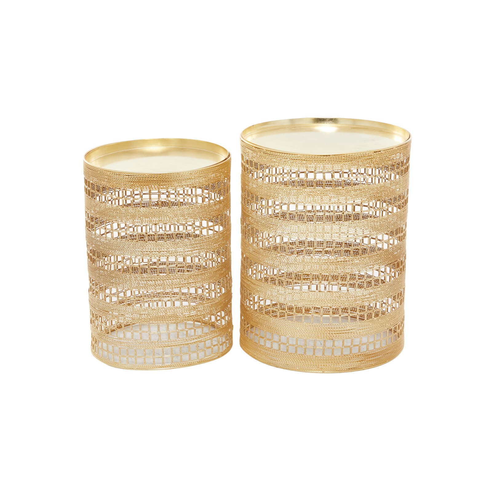 Set of 2" Gold Metal Transitional Accent Table, 18" x 14" x 14"