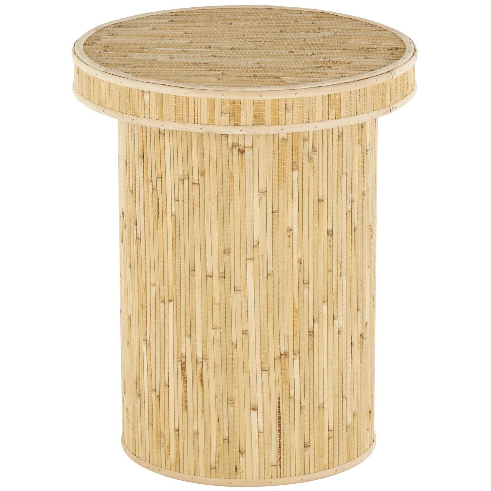 20" x 16" x 16" Light Brown Wooden Handmade Accent Table with Linear Wood Strip Design
