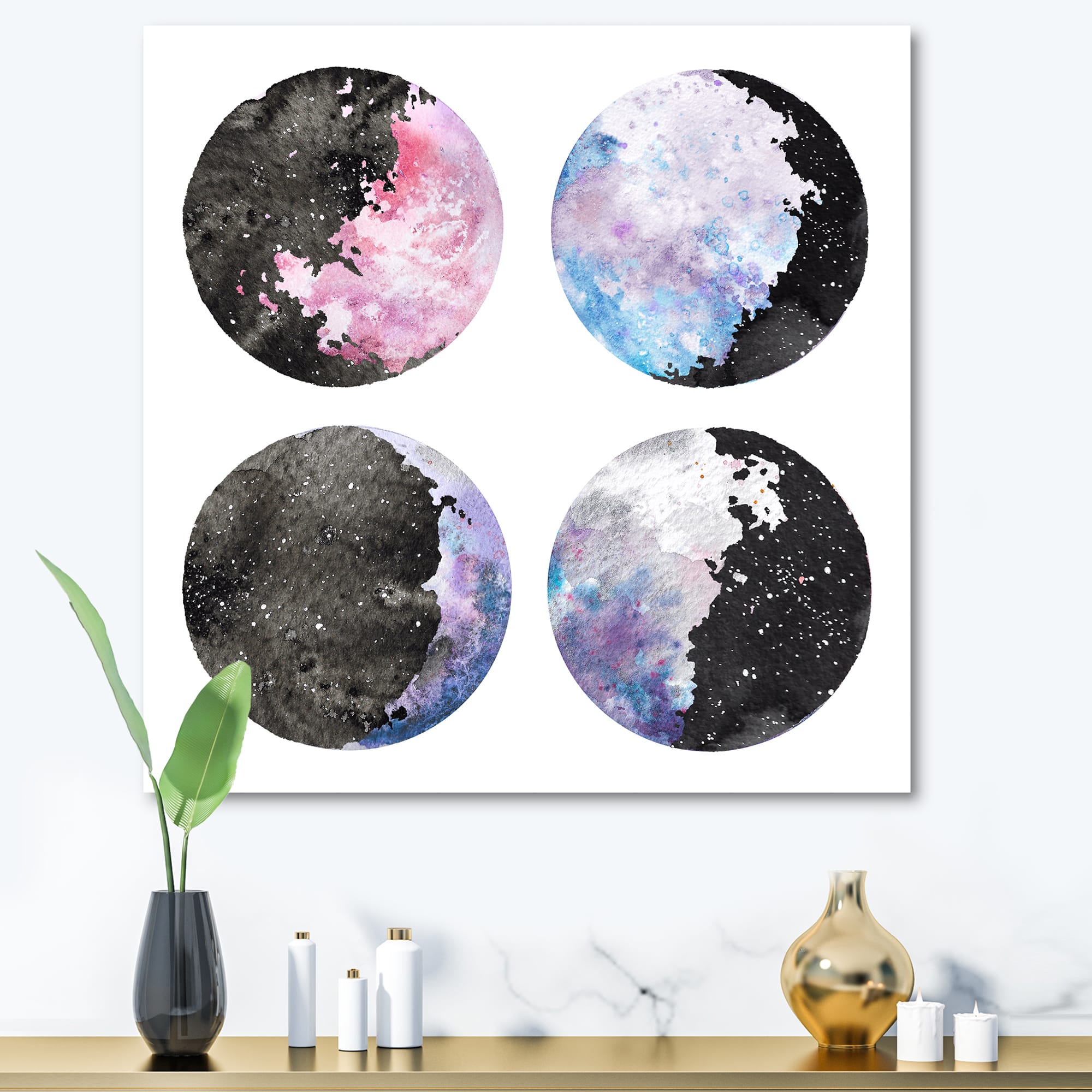 Designart - Moon Phases With Stars and Sky - Bohemian & Eclectic Canvas Wall Art Print