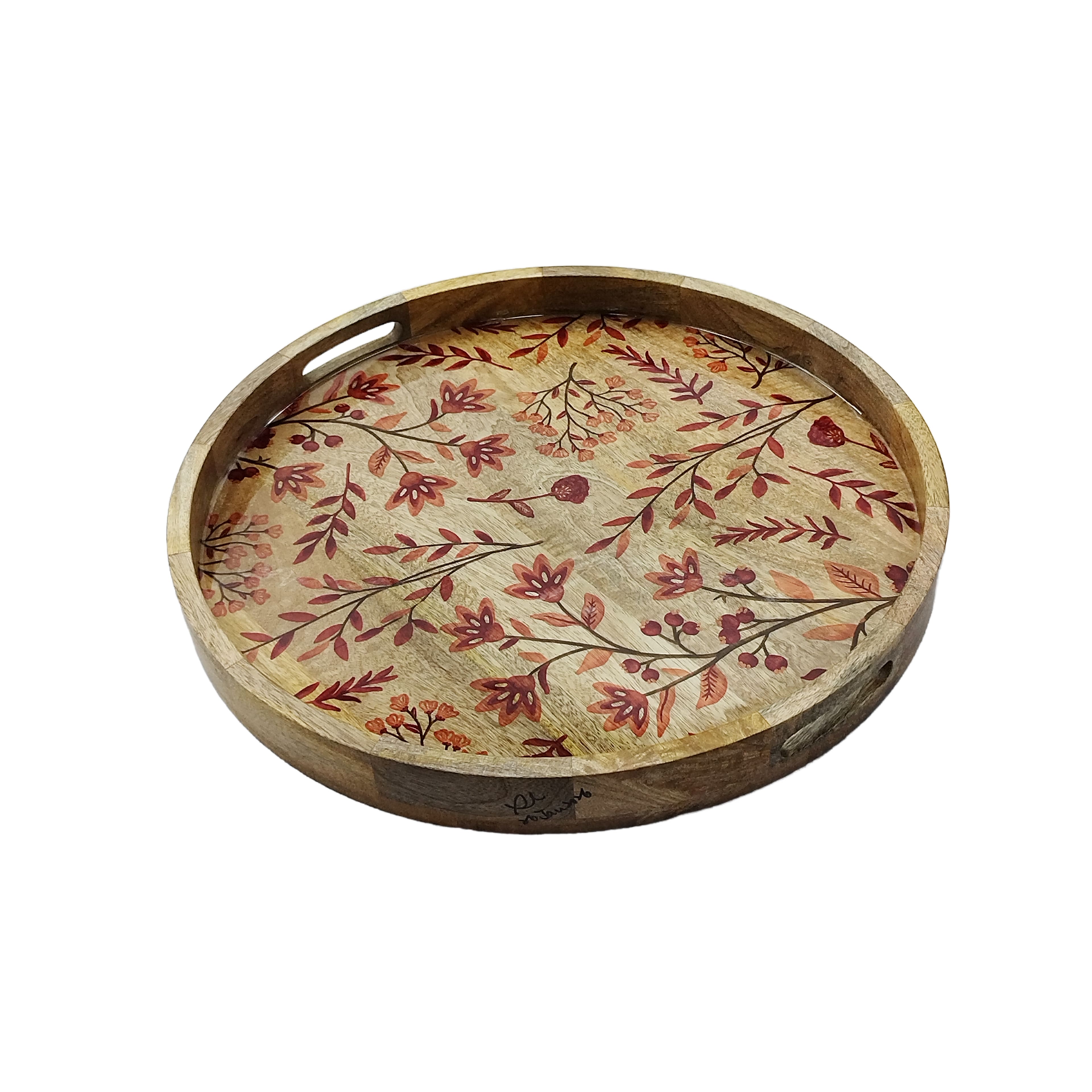 21.5" Floral & Foliage Mango Wood Decorative Tray by Ashland®