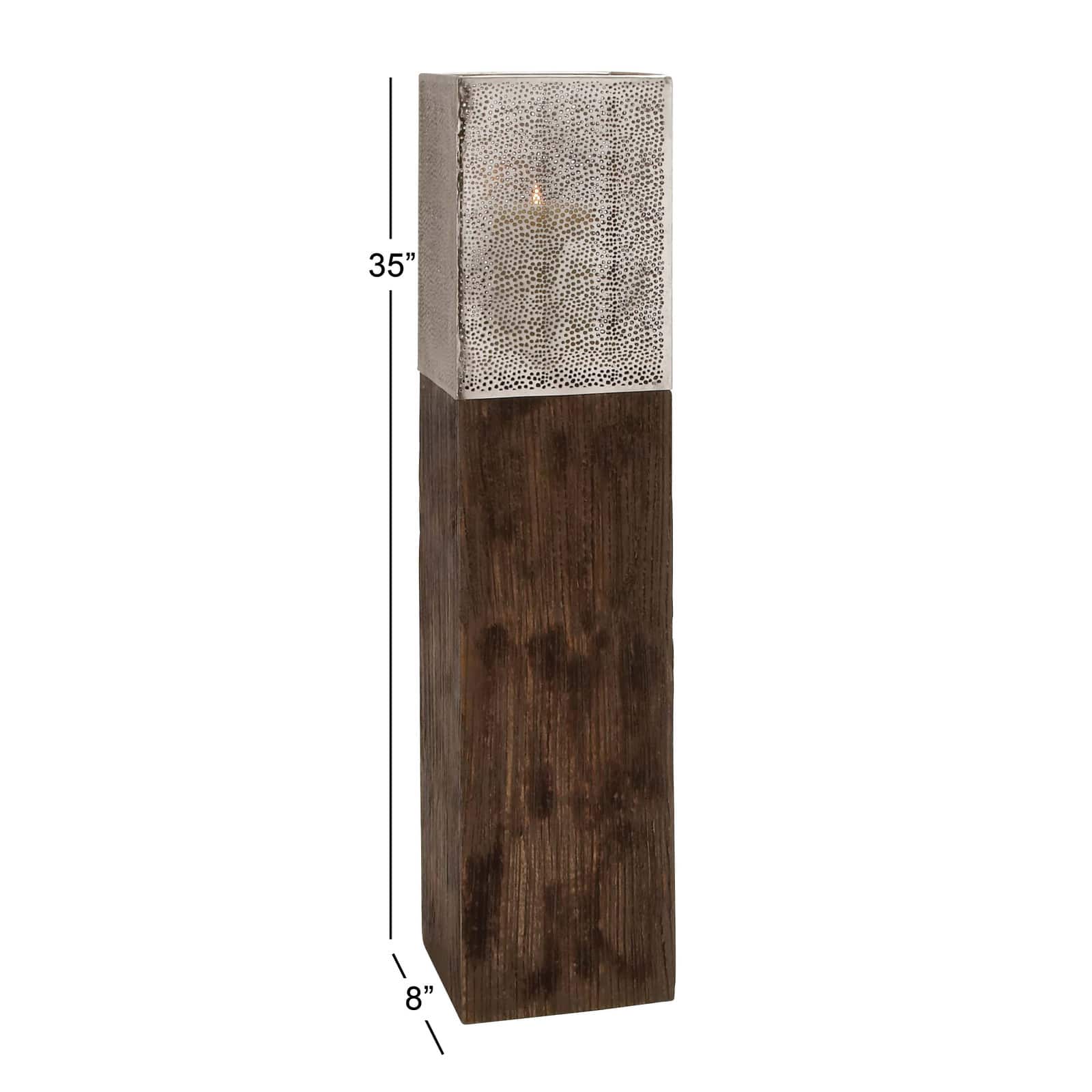 35" Brown Mango Wood Contemporary Candle Holder
