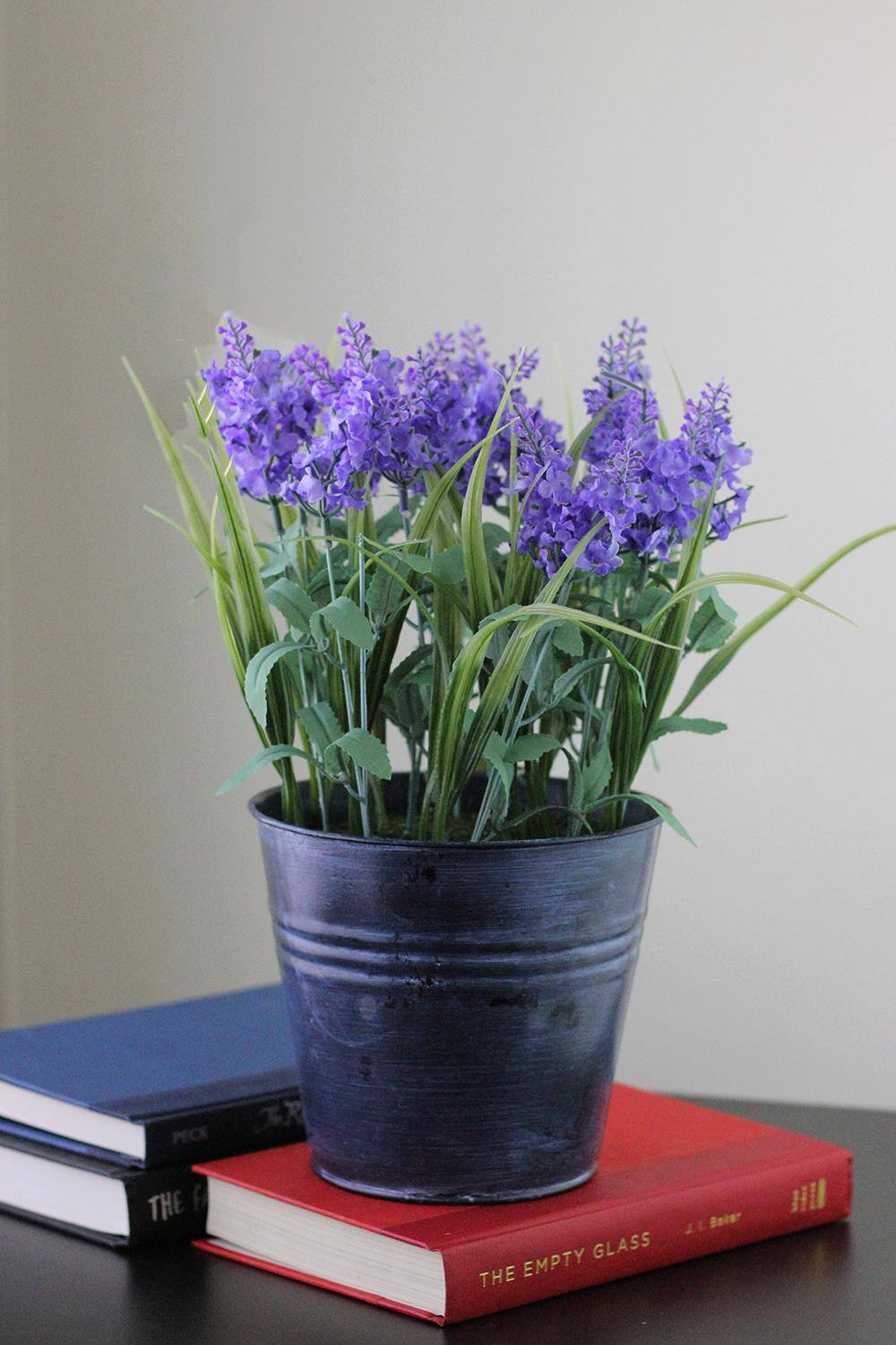 Lavender Arrangement in Distressed Blue Pot