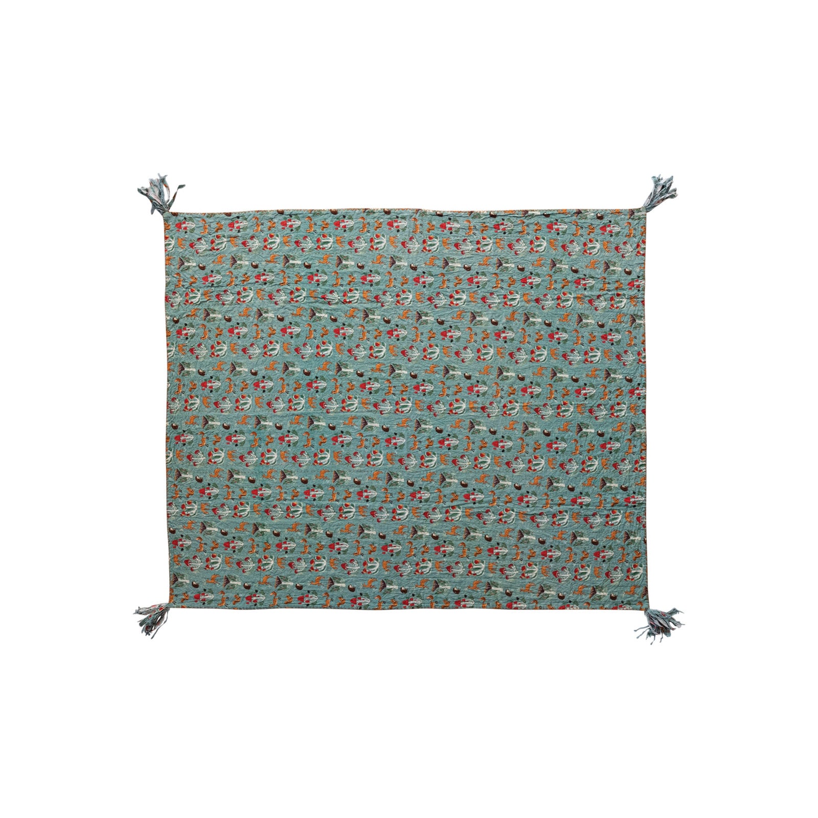 Hello Honey® 60" Flora & Fauna Hand-Woven Cotton Quilt with Stitch Edge & Tassels