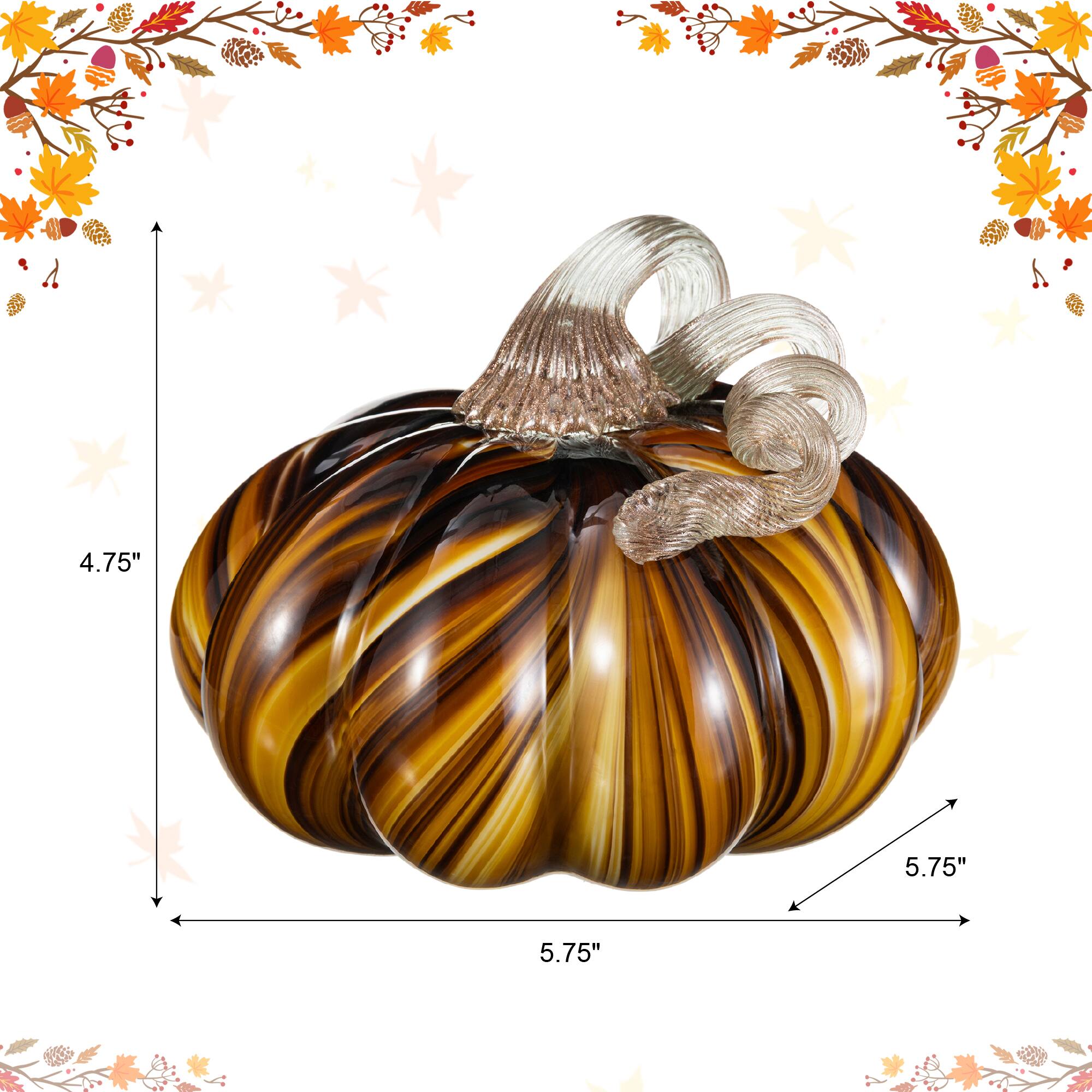 Glitzhome® 5.75" Multi Brown Striped Glass Pumpkin Fall Table Decor