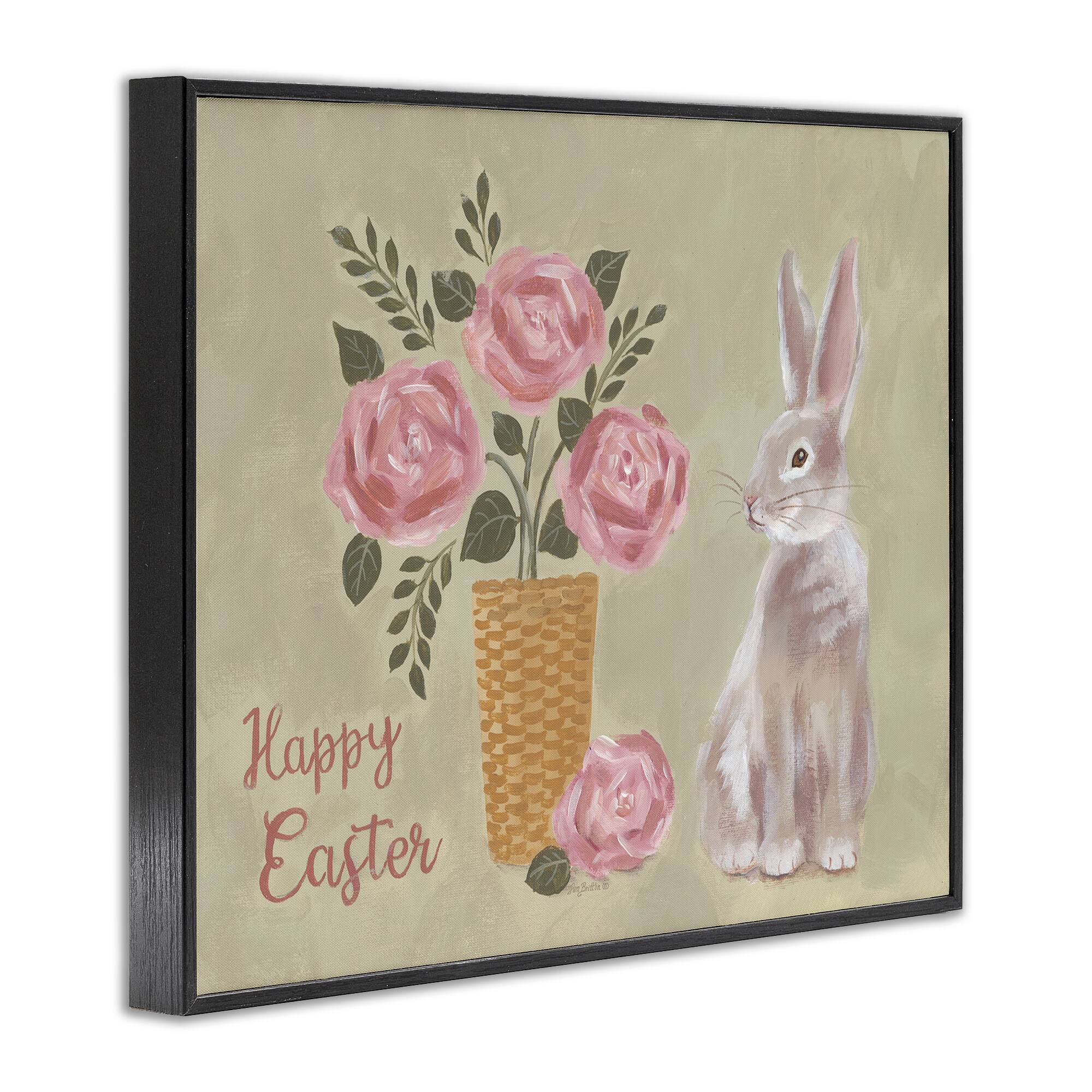 Stupell Industries Happy Easter Bunny Rose Bouquet Framed Giclee Art