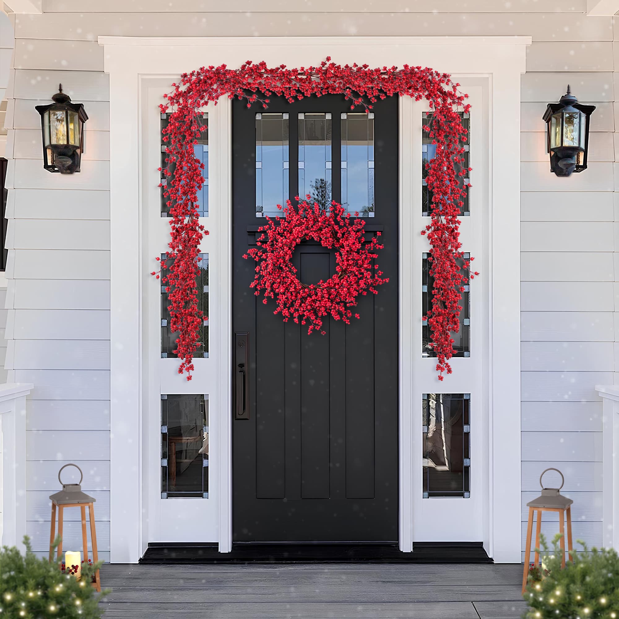 Glitzhome® 6ft. Christmas Red Berries Garland, Set of 2
