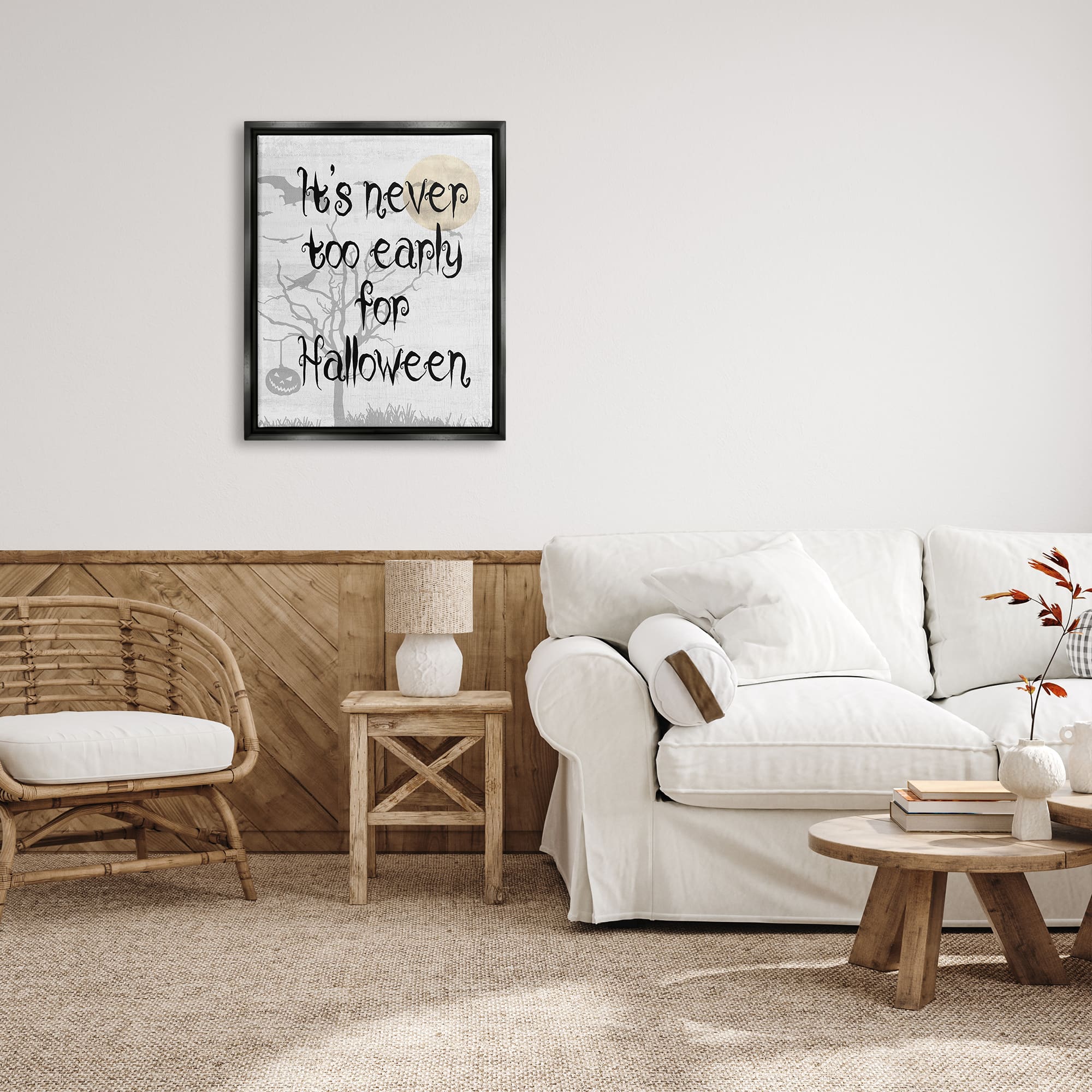 Stupell Industries Never Too Early Halloween Scene Framed Floater Canvas Wall Art
