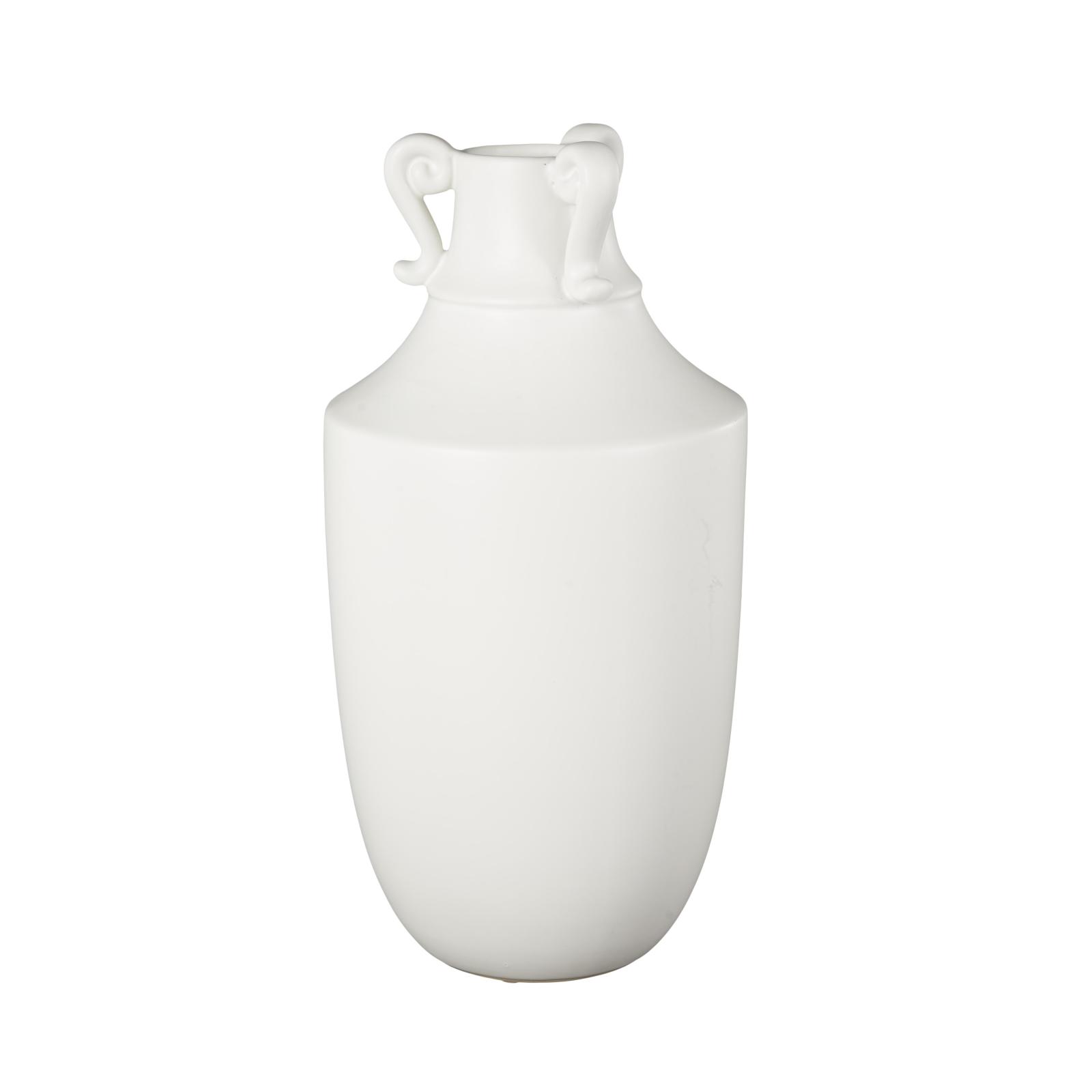 15.75" White Ceramic Sleek Amphora Vase with Scroll Handles