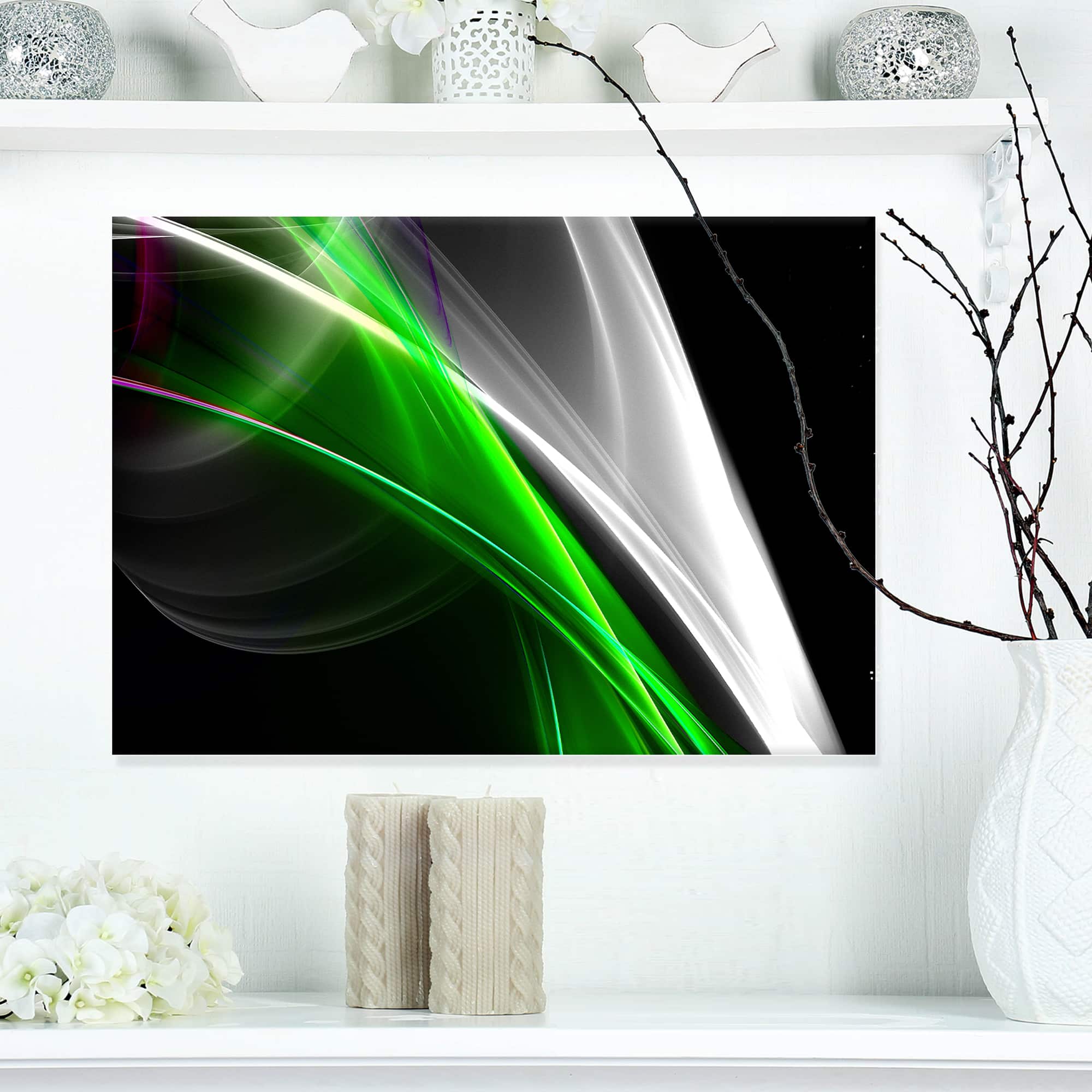Designart - Fractal Lines Green White