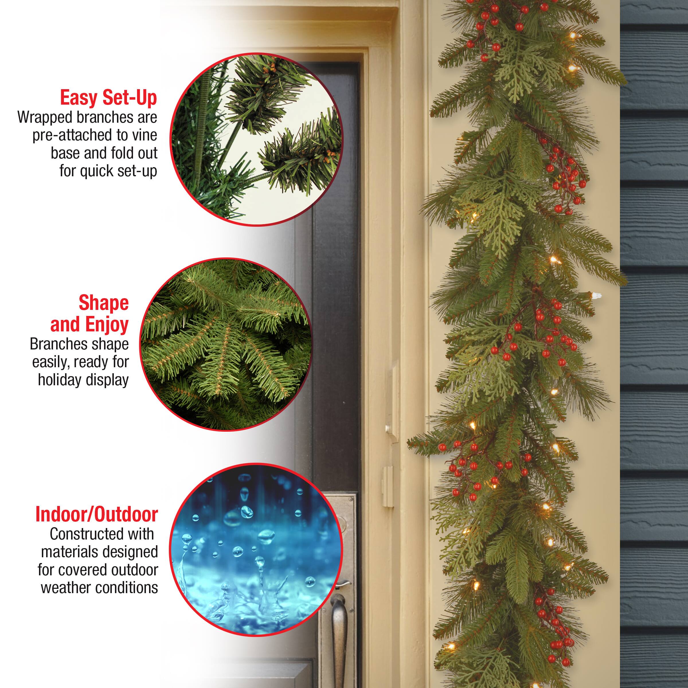 9ft. Clear Lights Mixed Evergreen Classical Collection Garland