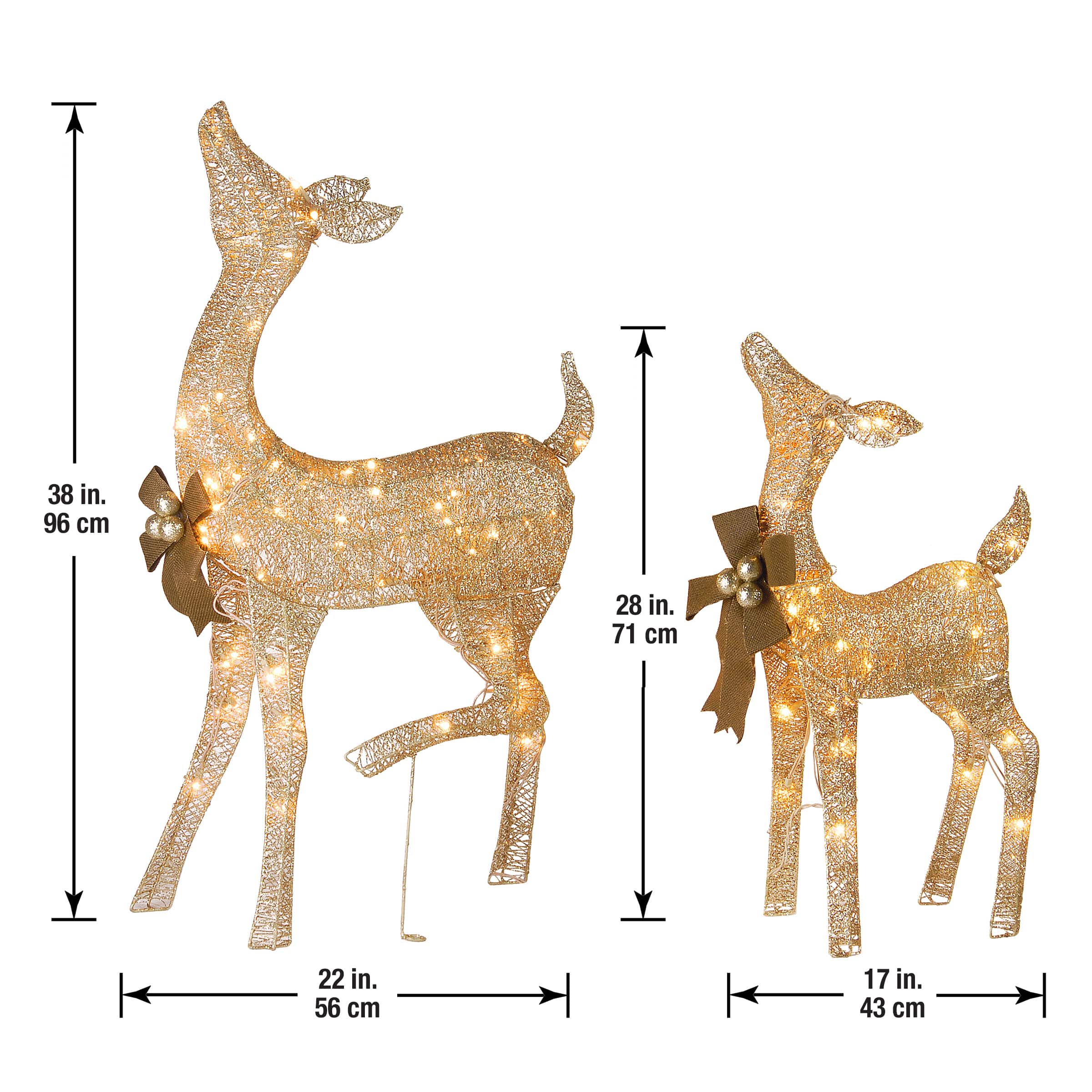 Crystal Splendor Champagne Doe and Fawn with 105 LED Mini Lights