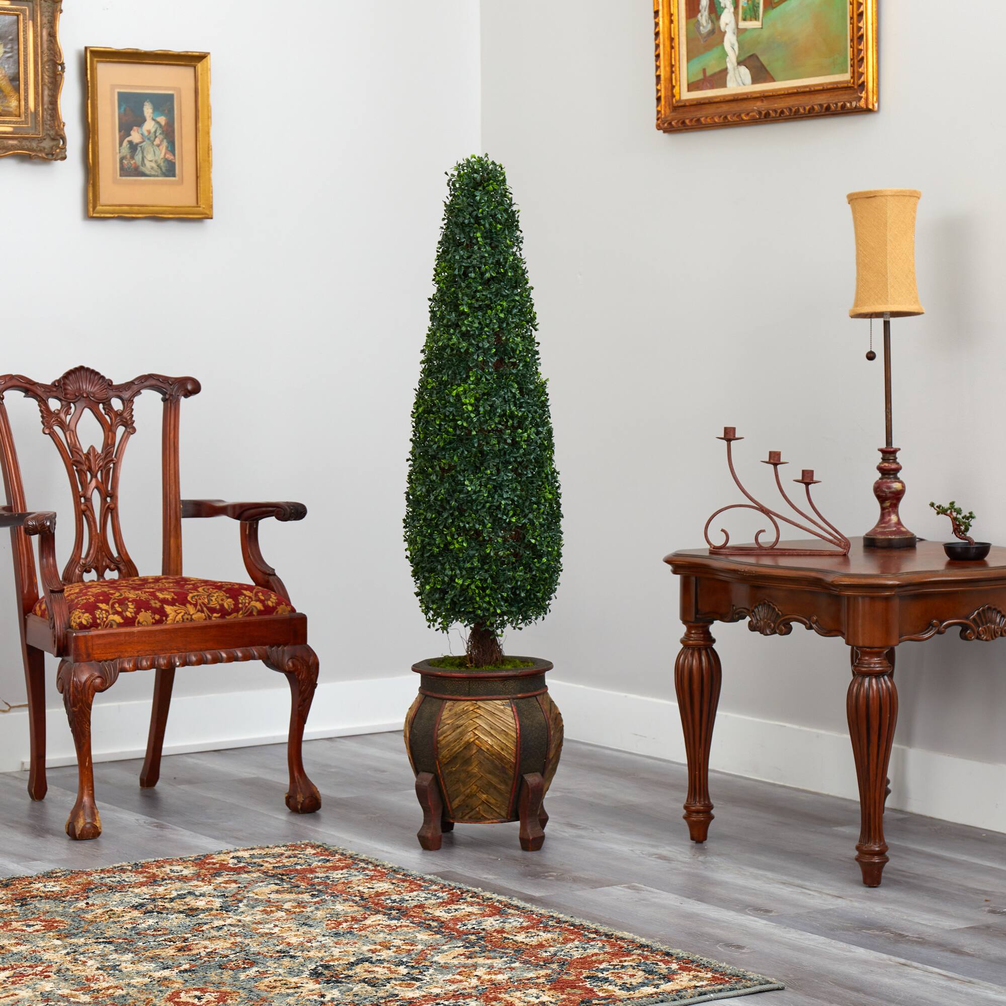 5ft. Boxwood Topiary in Decorative Planter