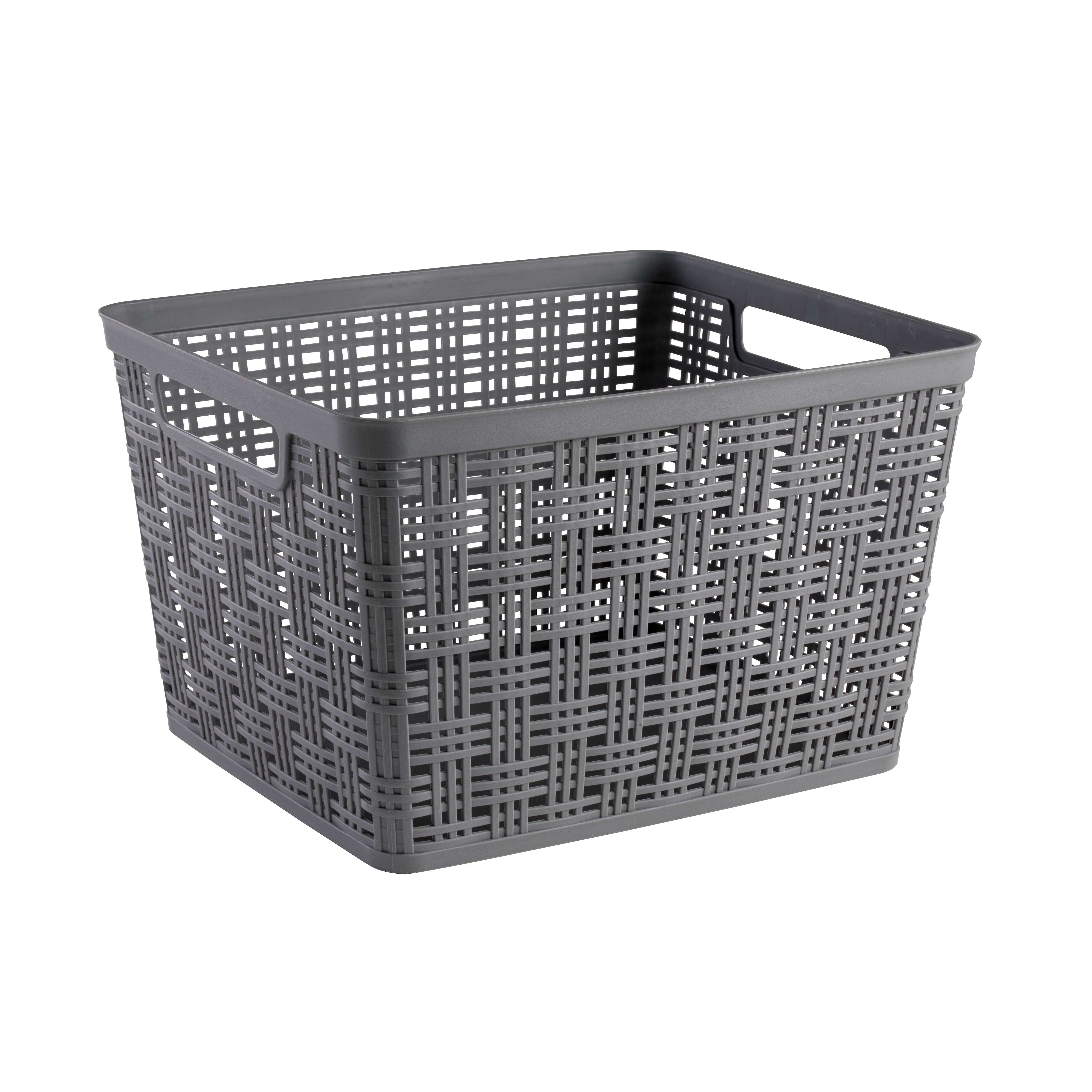 Gray Plastic Wicker Storage Basket by Simply Tidy