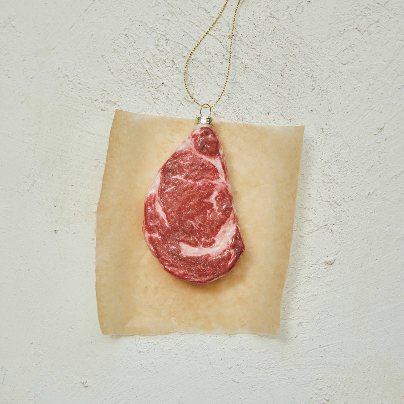 Hello Honey® 4.75" Glass Red Rib Eye Steak Ornament with Glitter