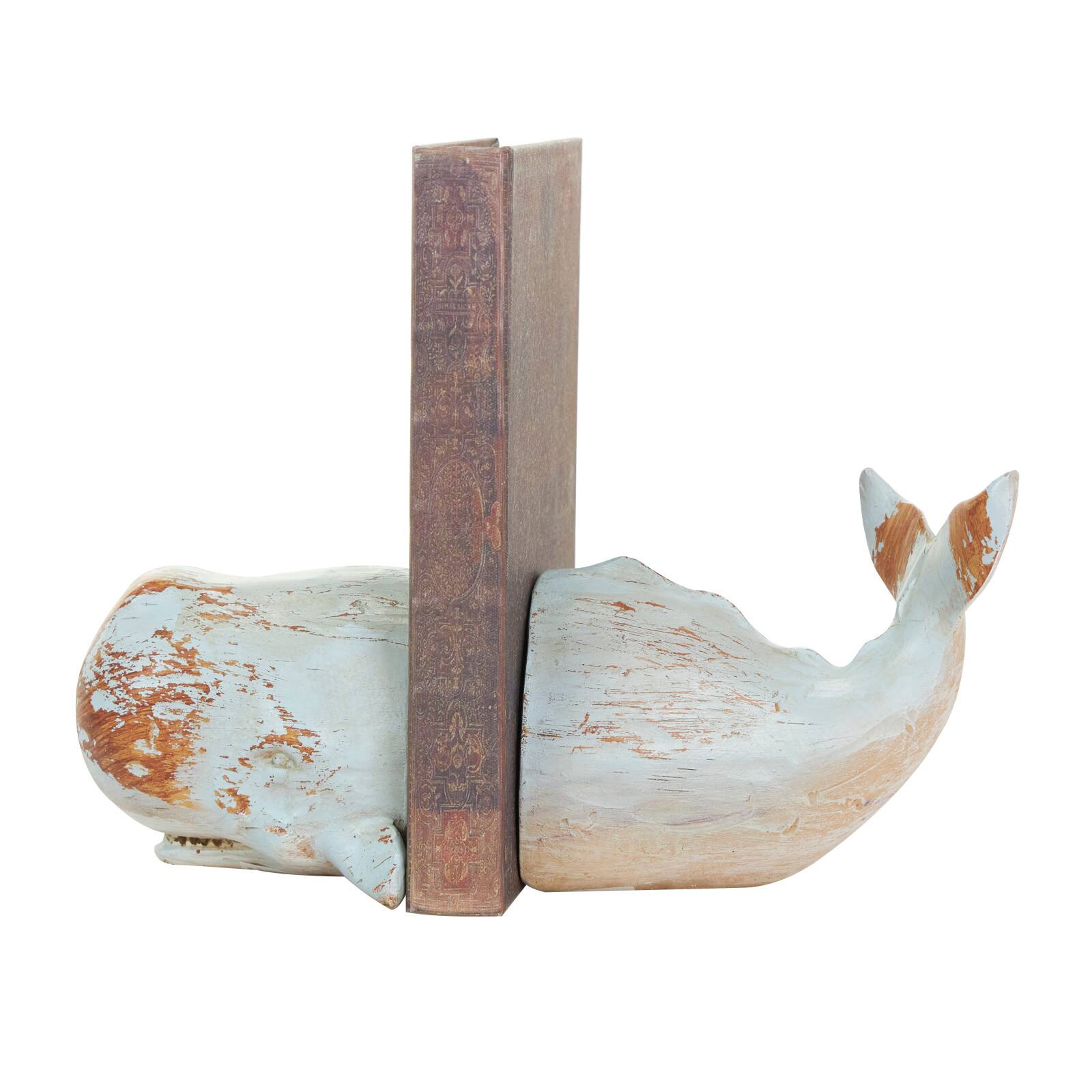Coastal Gray Polystone Whale Bookend Set